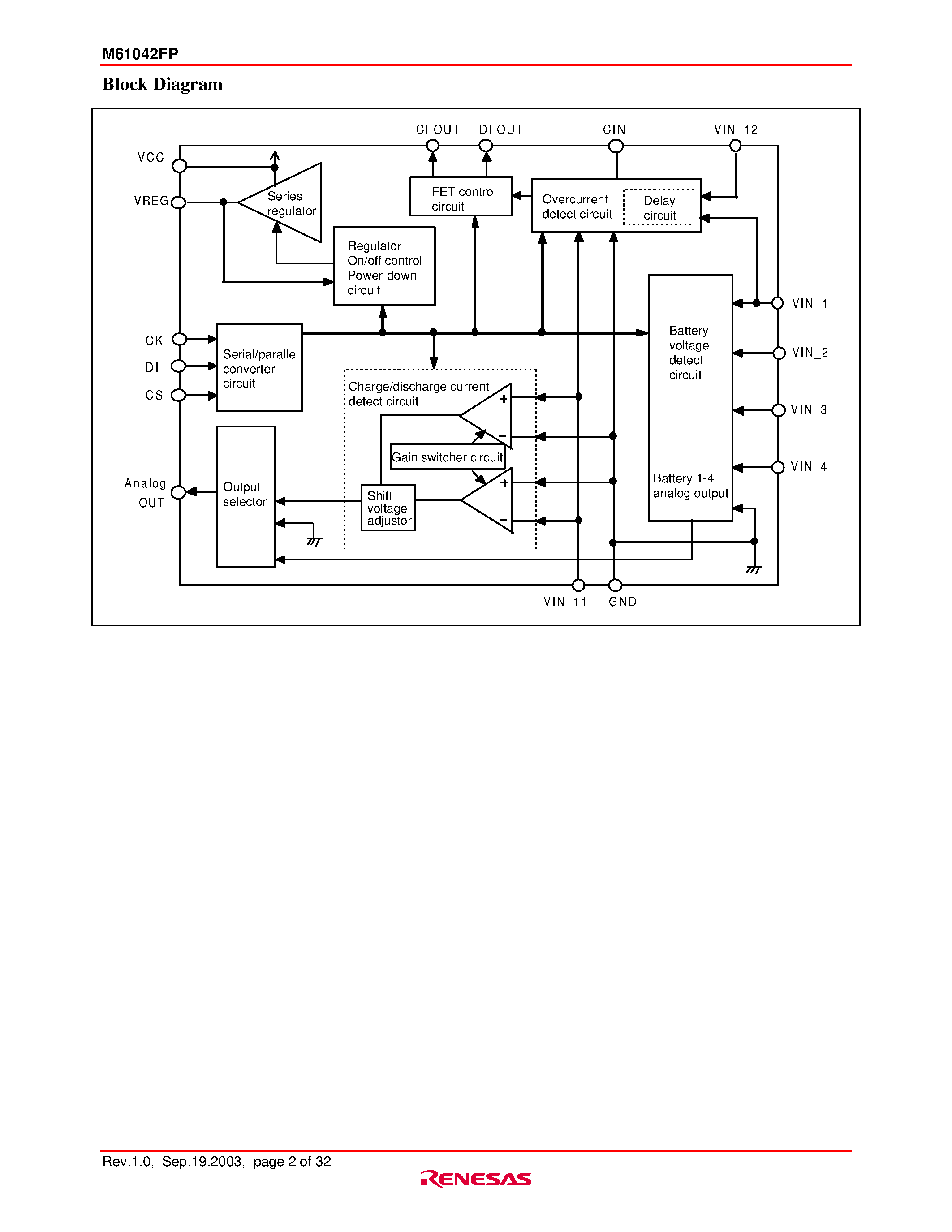 Datasheet M61042FP - 4-Battery Version / No Reset Pin page 2