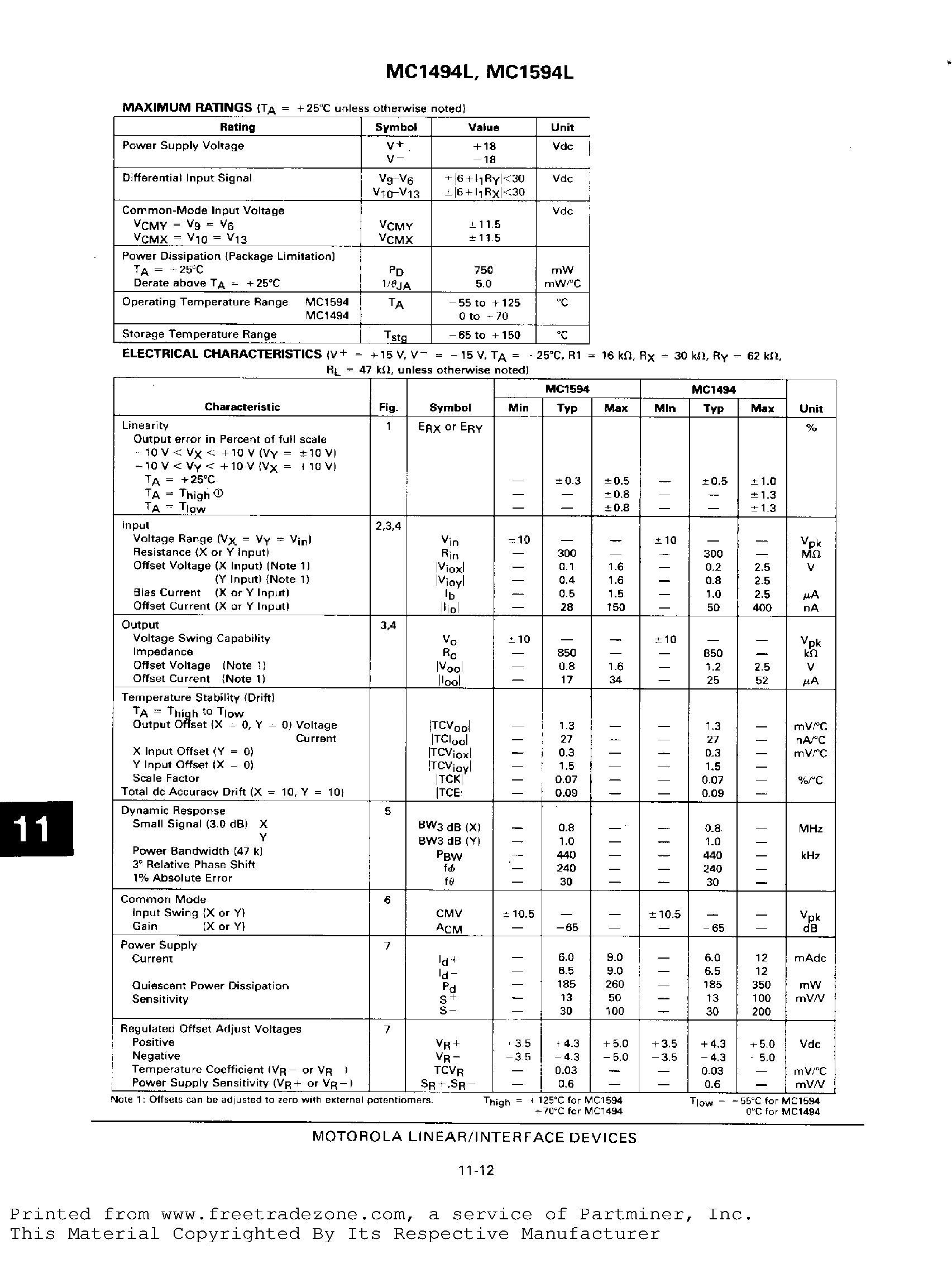 Даташит на микросхему MC1494L страница 2 Даташит MC1494L - (MC1494L / MC1594L) MONOLITHIC FOUR-QUADRANT MULTIPLIER страница 2