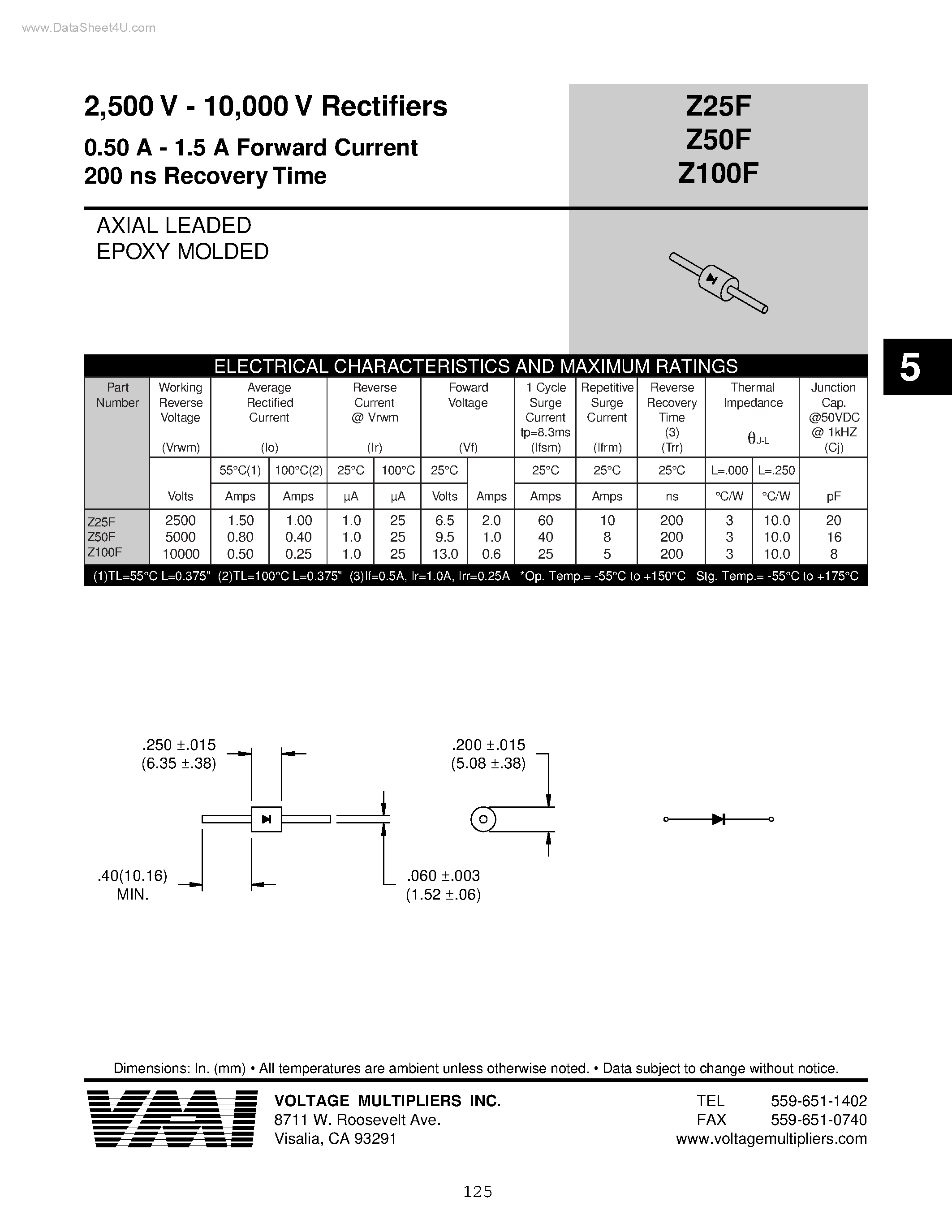 Datasheet Z100F page 1 Datasheet Z100F - Rectifiers page 1
