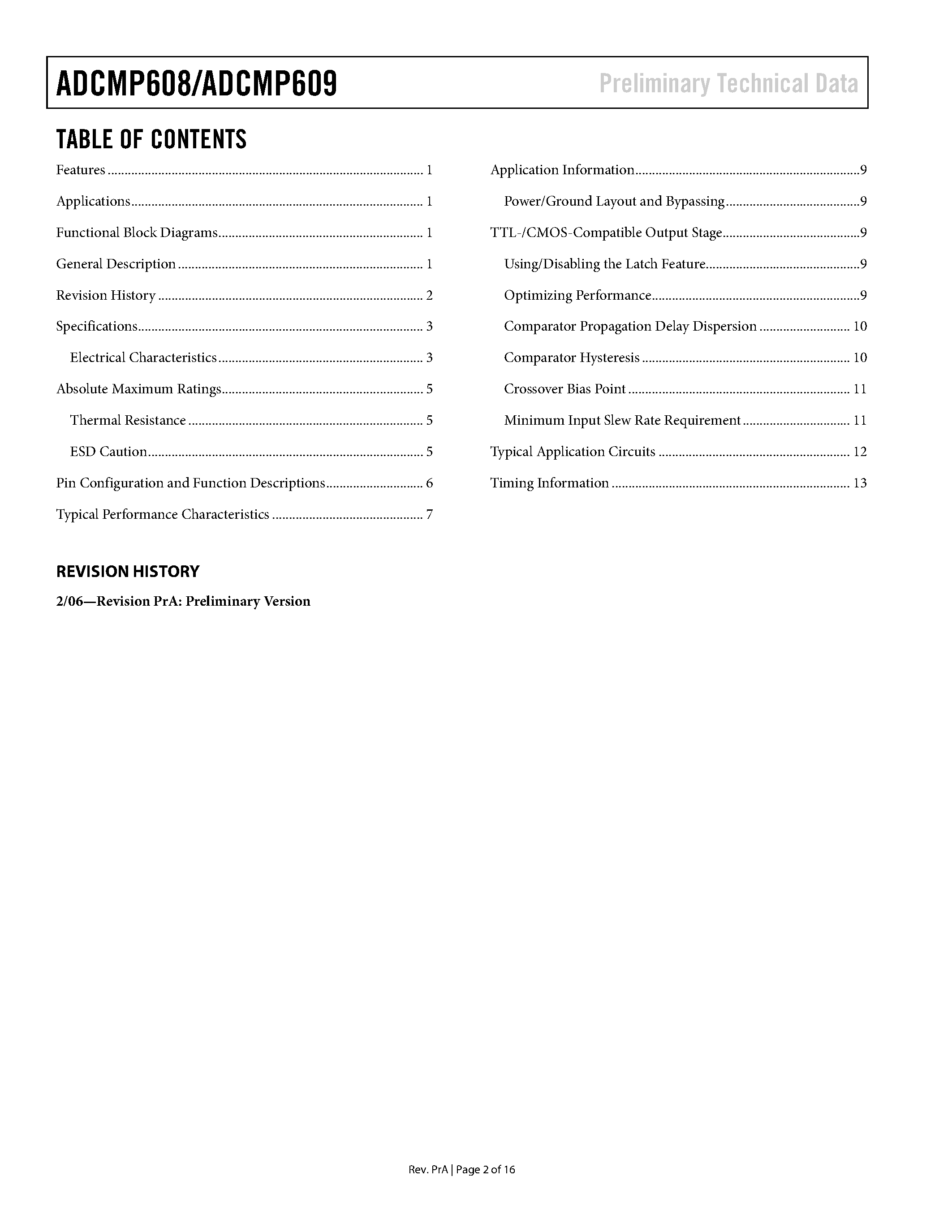 Datasheet ADCMP608 - (ADCMP608 / ADCMP609) Single-Supply TTL/CMOS Comparators page 2