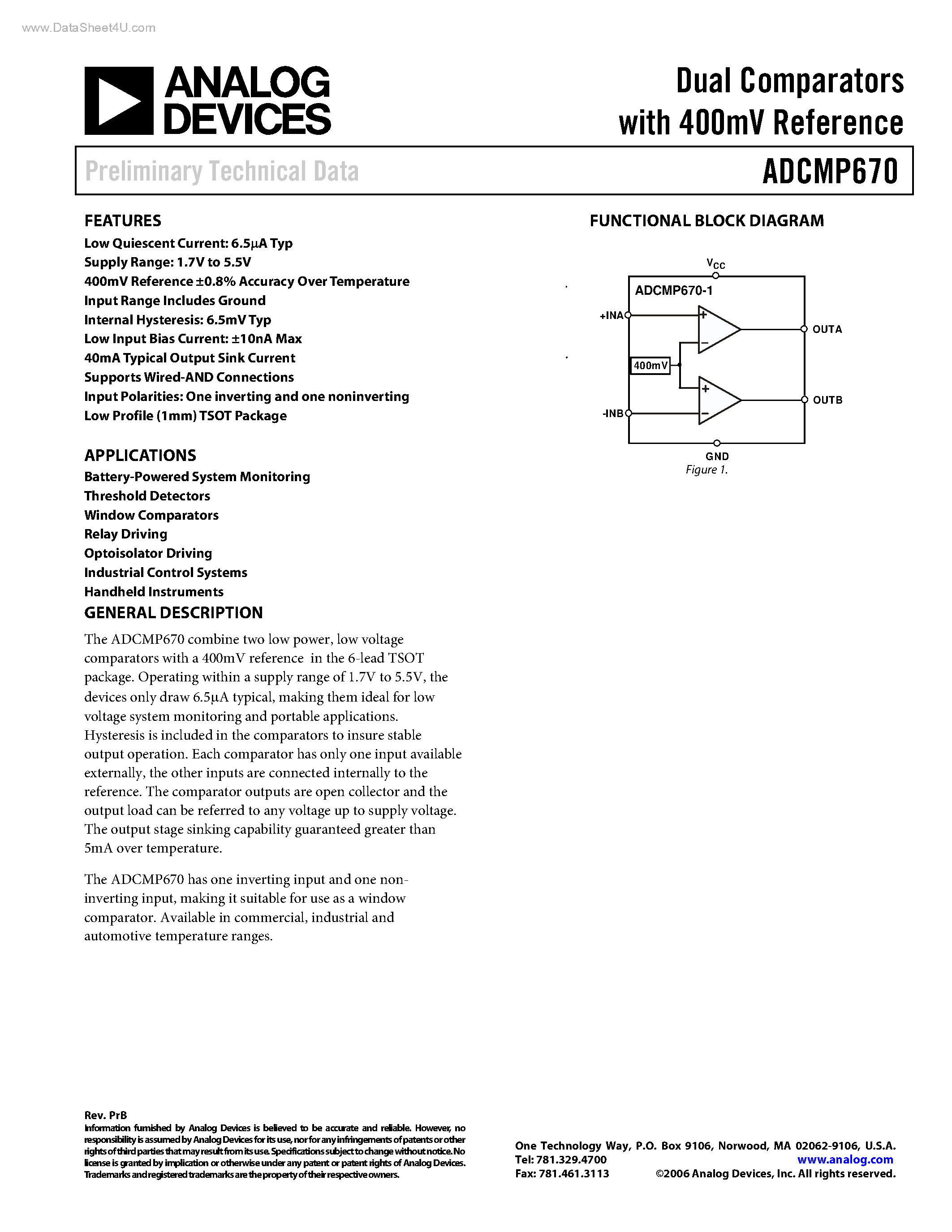 Datasheet ADCMP670 - Dual Comparators page 1