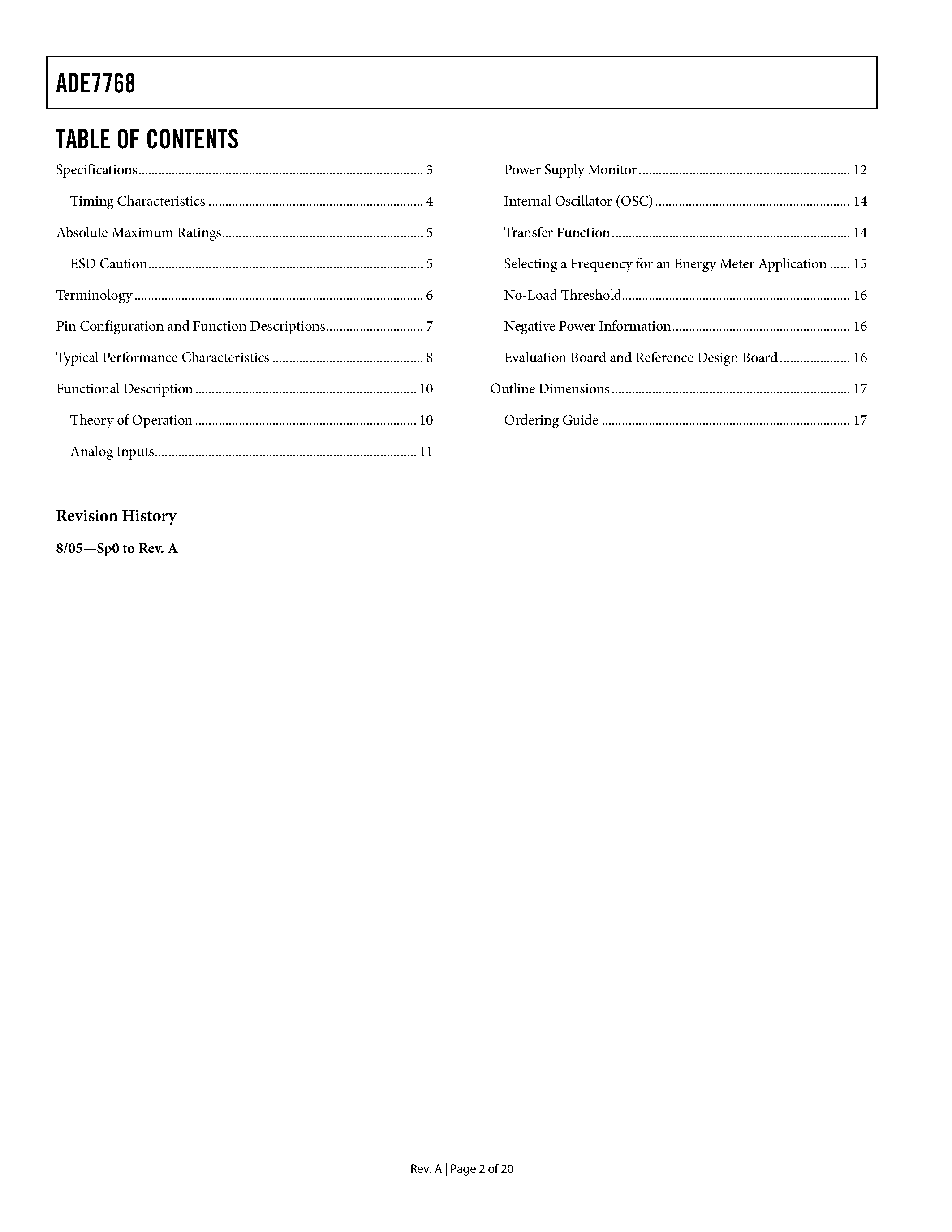 Даташит на микросхему ADE7768 страница 2 Даташит ADE7768 - Energy Metering IC страница 2