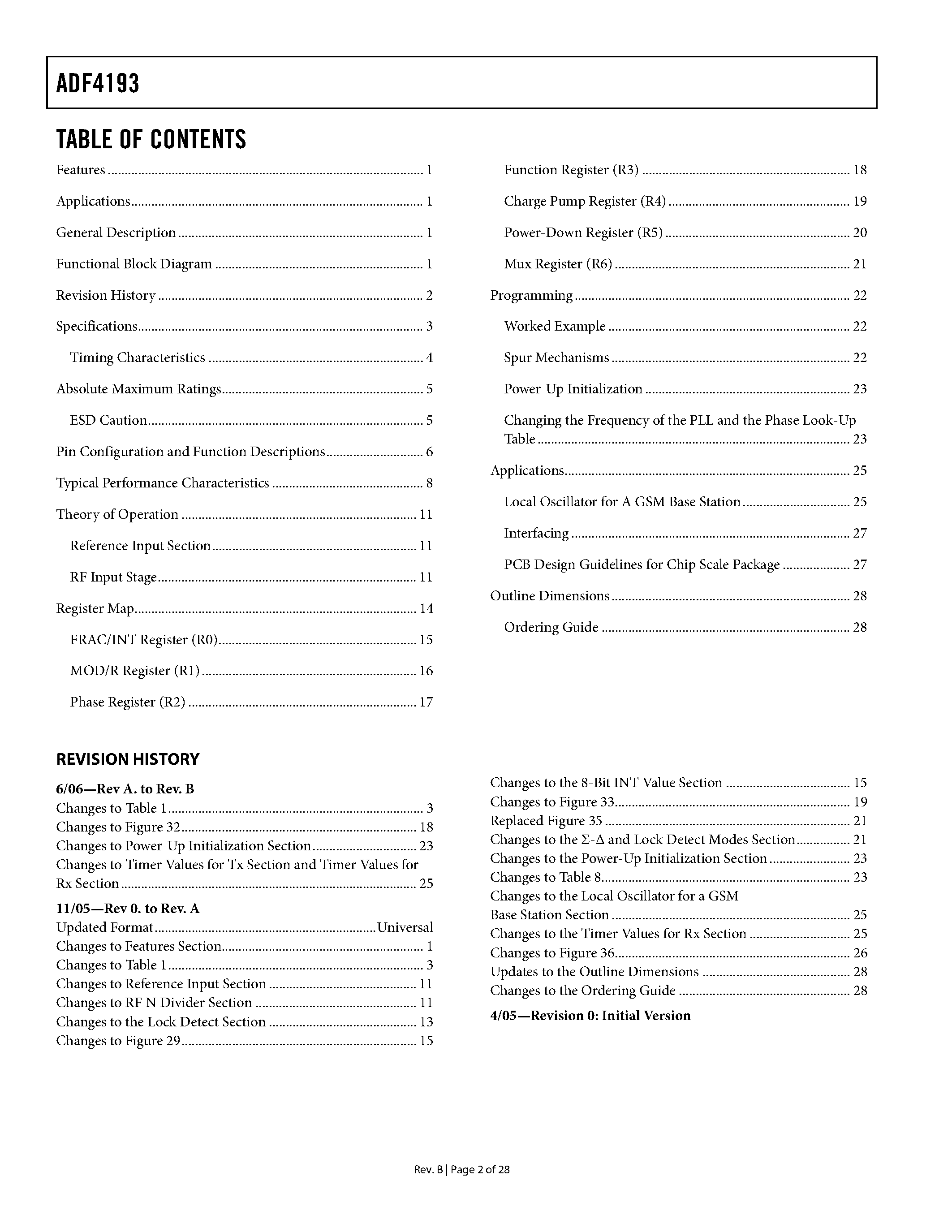 Даташит на микросхему ADF4193 страница 2 Даташит ADF4193 - Fast Settling PLL Frequency Synthesizer страница 2