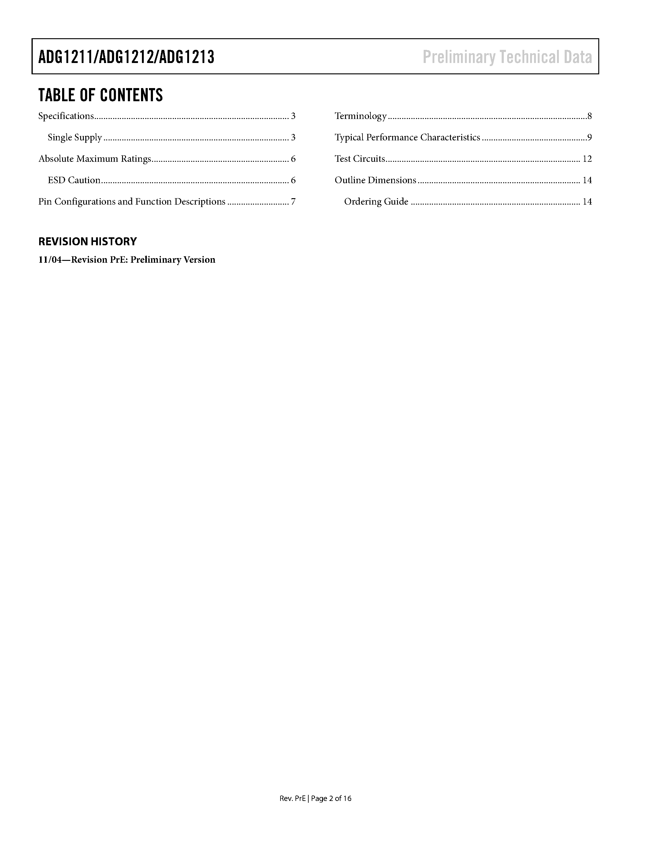 Даташит ADG1211 - (ADG1211 - ADG1213) Quad SPST Switches страница 2