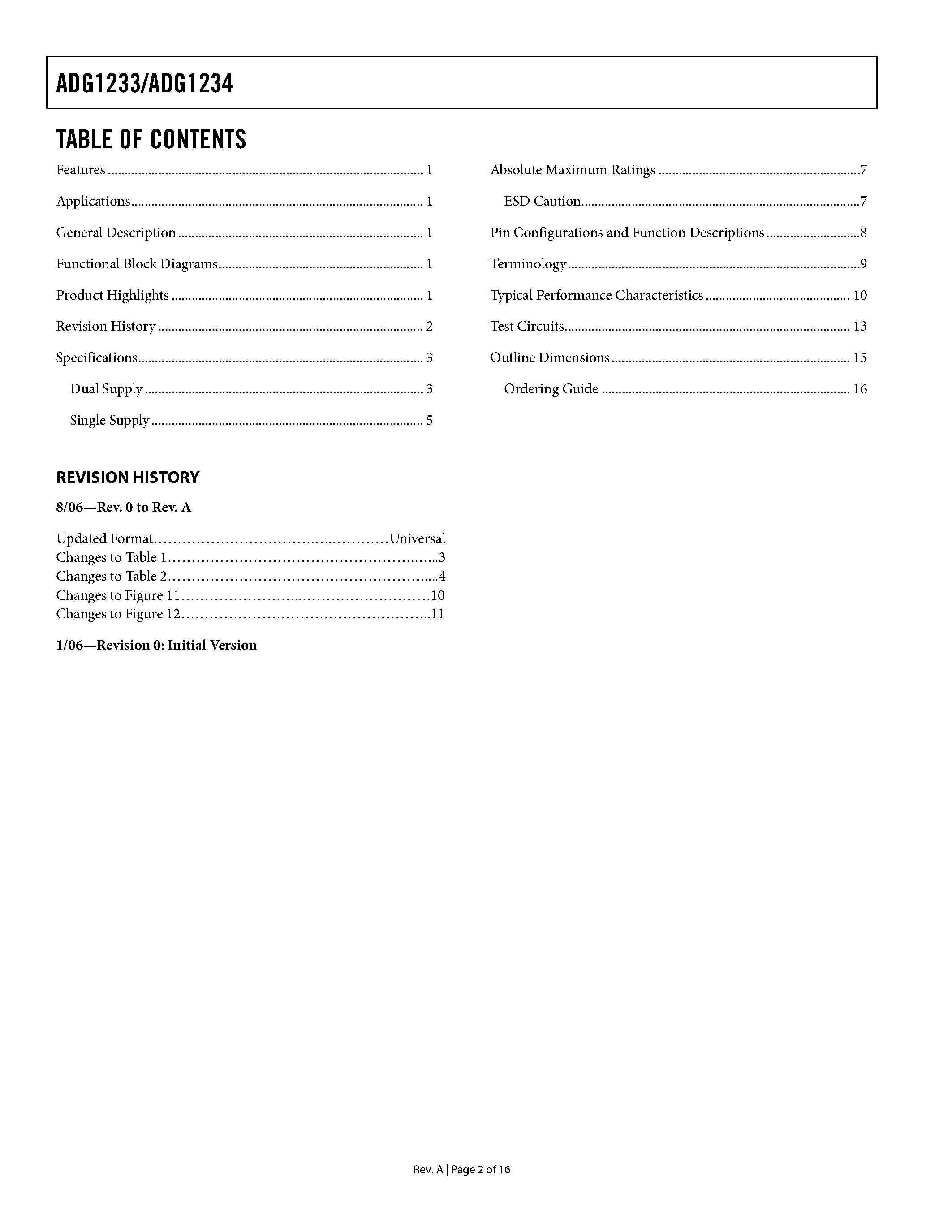 Даташит ADG1233 - (ADG1233 / ADG1234) CMOS Switches страница 2