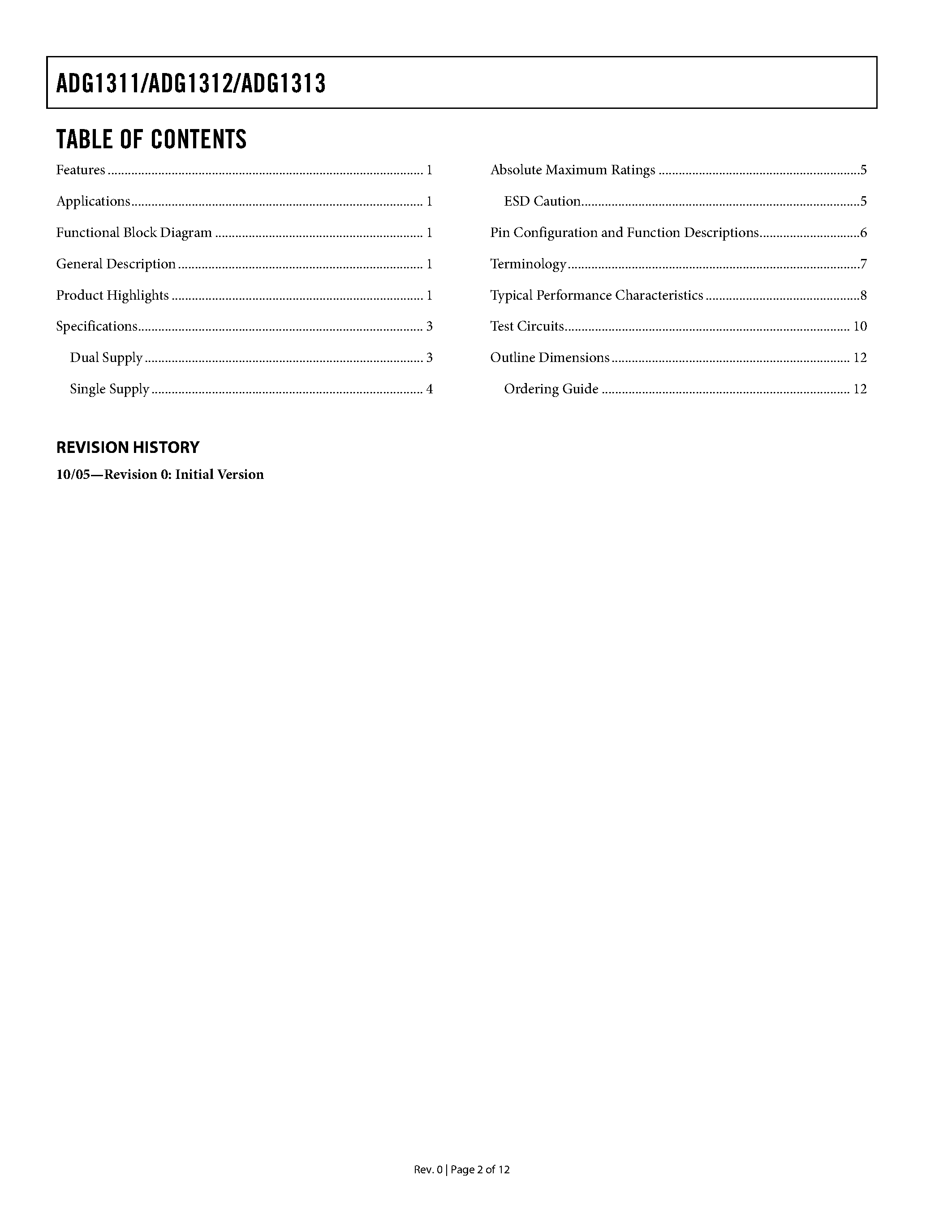 Даташит ADG1311 - (ADG1311 - ADG1313) Quad SPST Switches страница 2