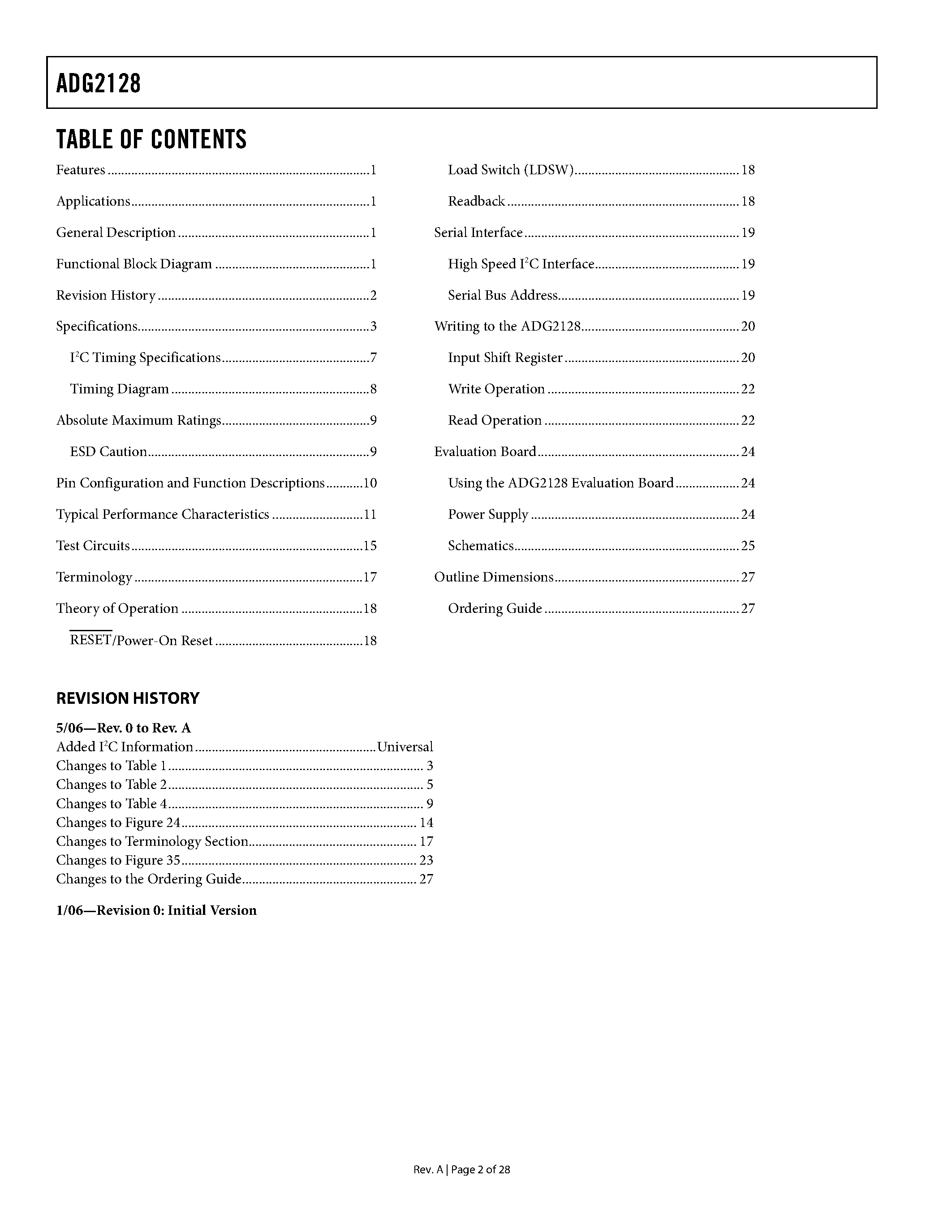 Даташит на микросхему ADG2128 страница 2 Даташит ADG2128 - IC CMOS 8 x 12 Unbuffered Analog Switch Array страница 2