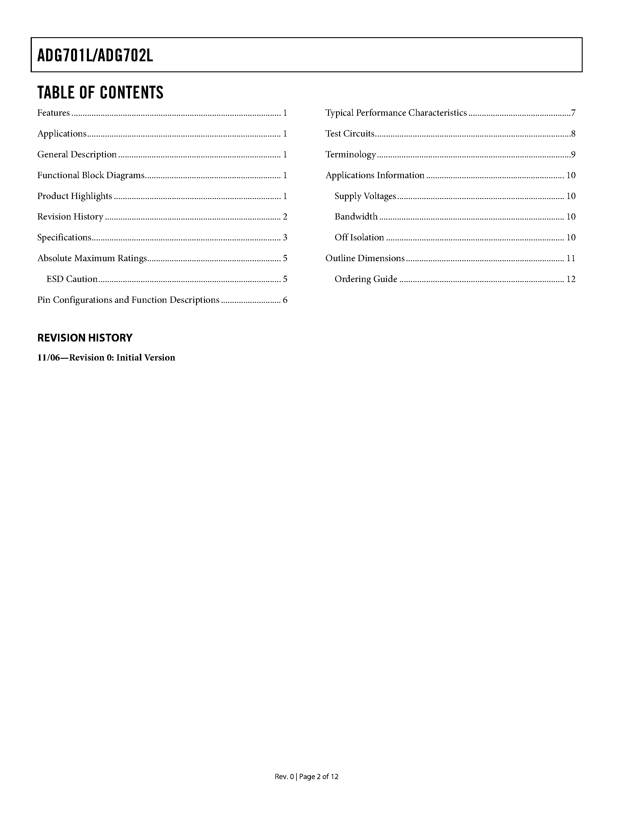 Datasheet ADG701L - (ADG701L / ADG702L) CMOS Low Voltage 2 OHM SPST Switches page 2
