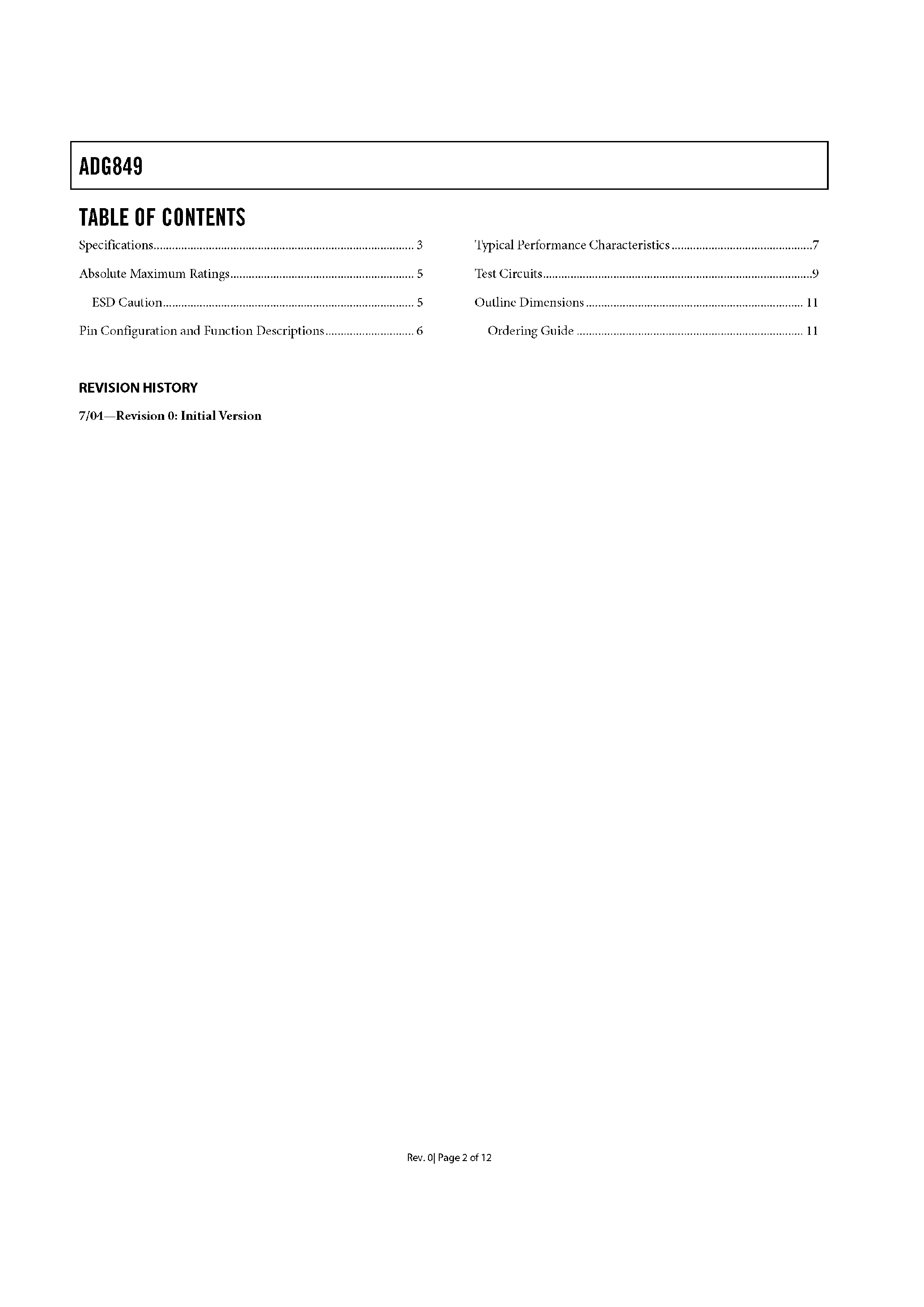 Datasheet ADG849 - 3 V/5 V CMOS 0.5 Ohm SPDT/2:1 Mux page 2