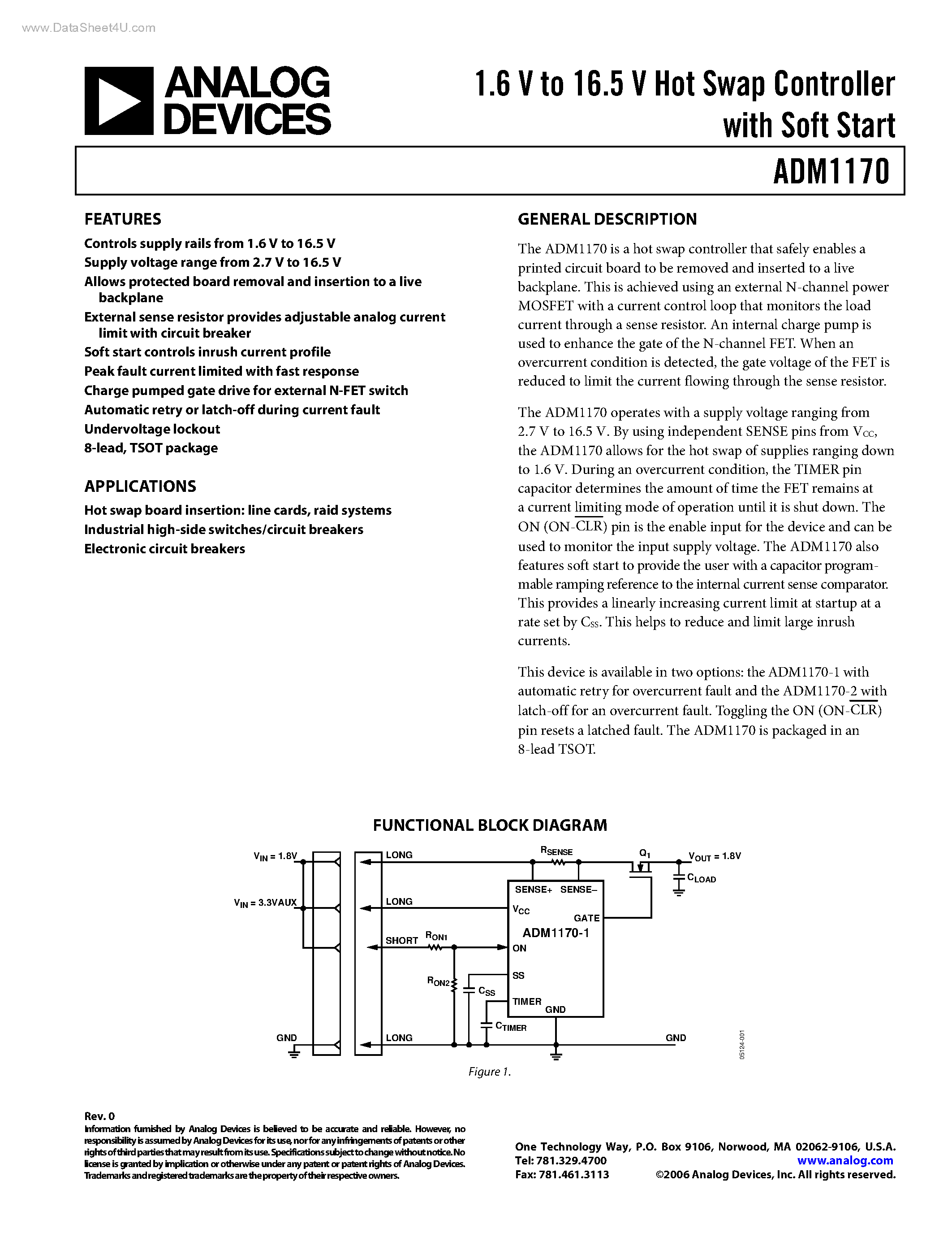 Datasheet ADM1170 - Hot Swap Controller page 1