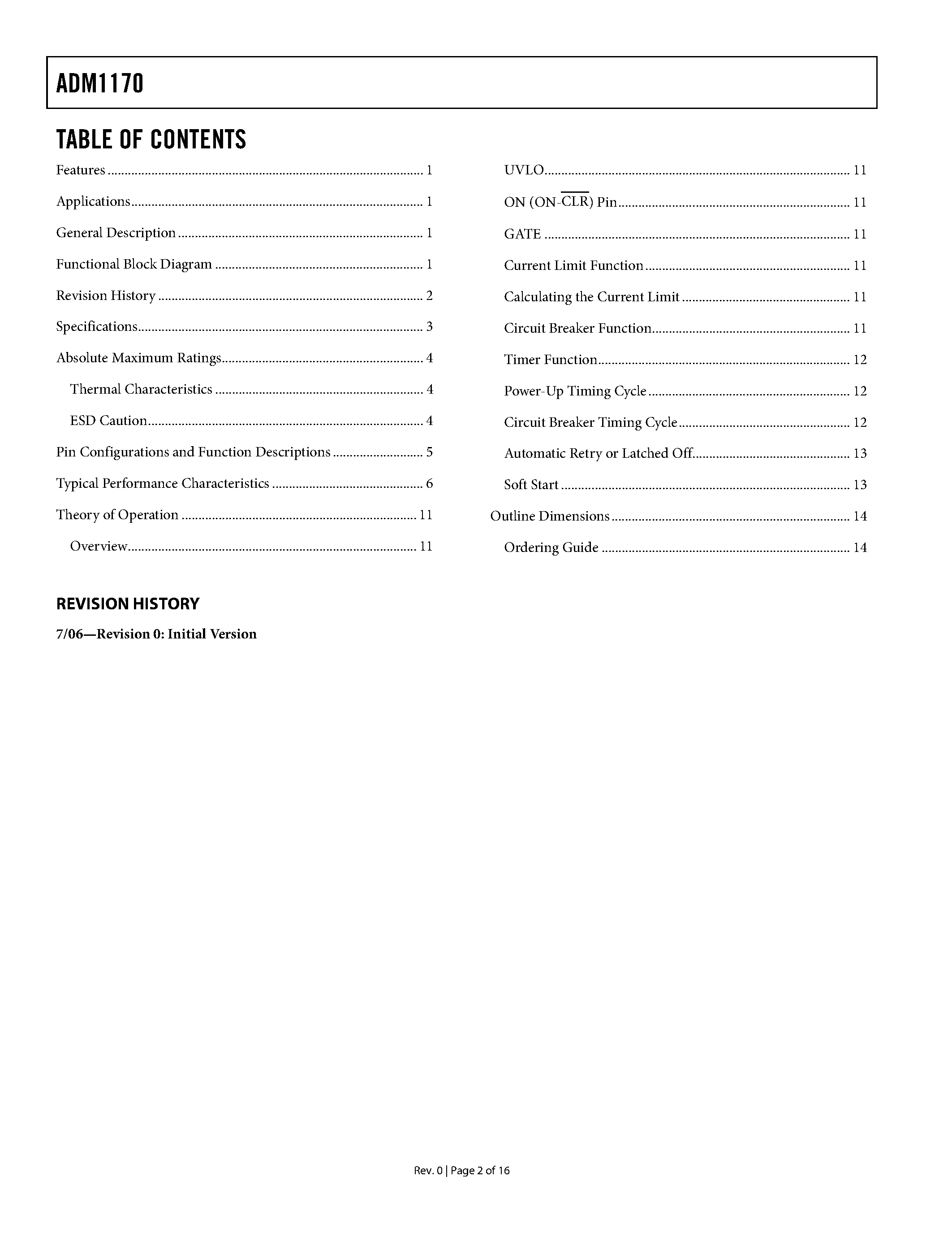 Datasheet ADM1170 - Hot Swap Controller page 2