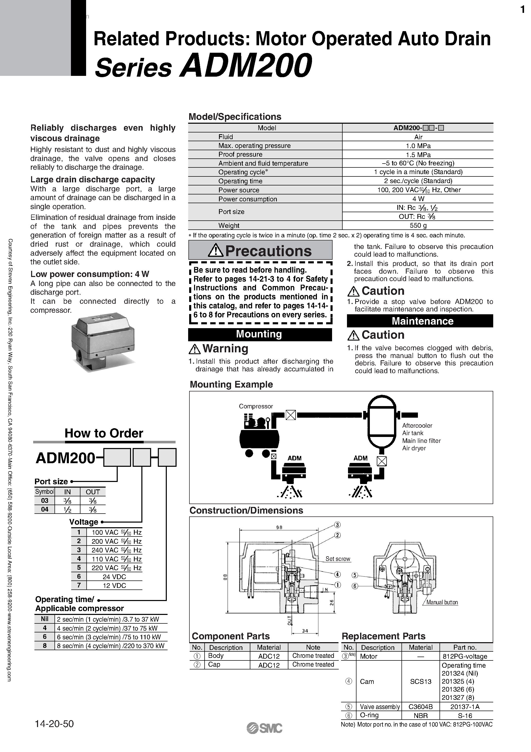 Datasheet ADM200 - Motor Operated Auto Drain page 1