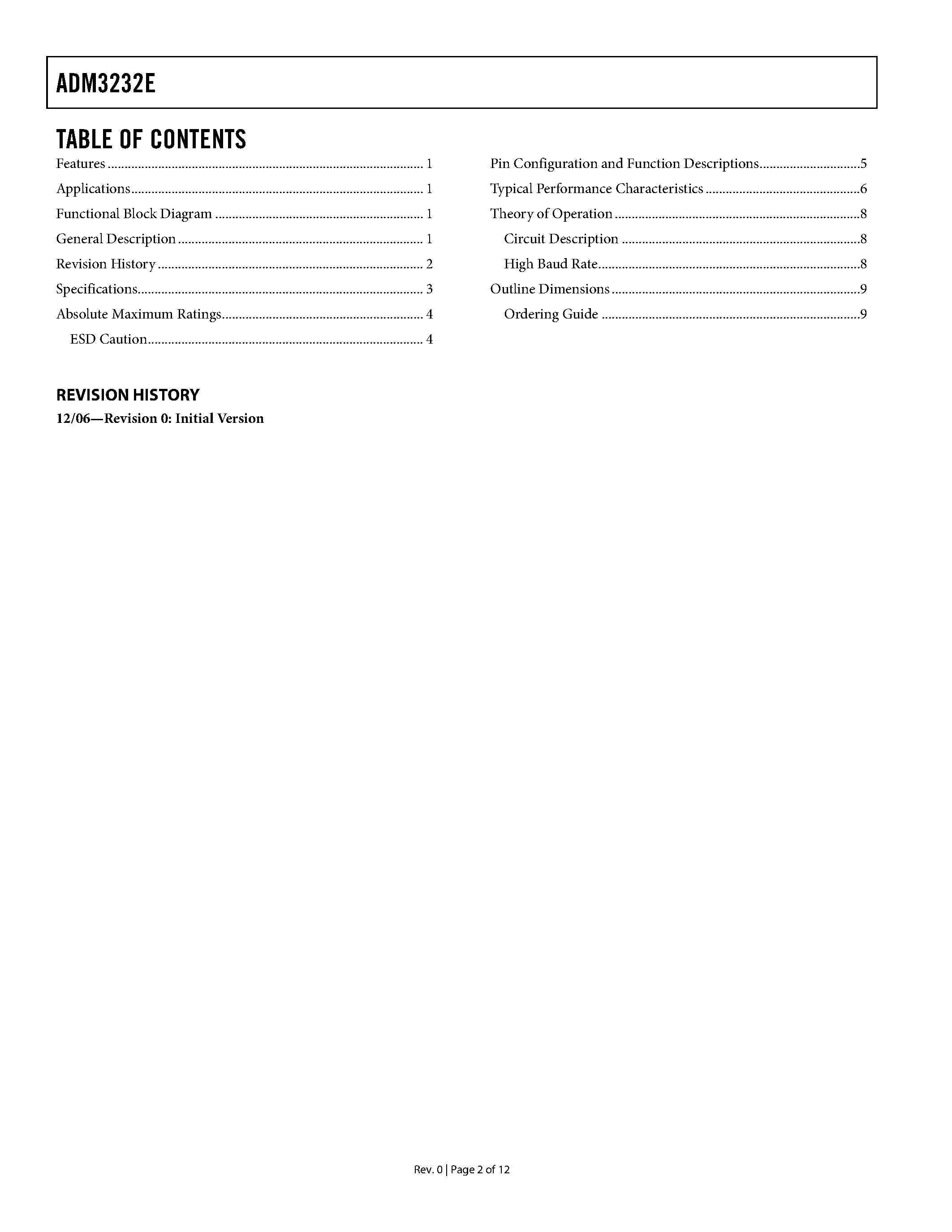 Datasheet ADM3232E page 2 Datasheet ADM3232E - RS-232 Line Driver/Receiver page 2