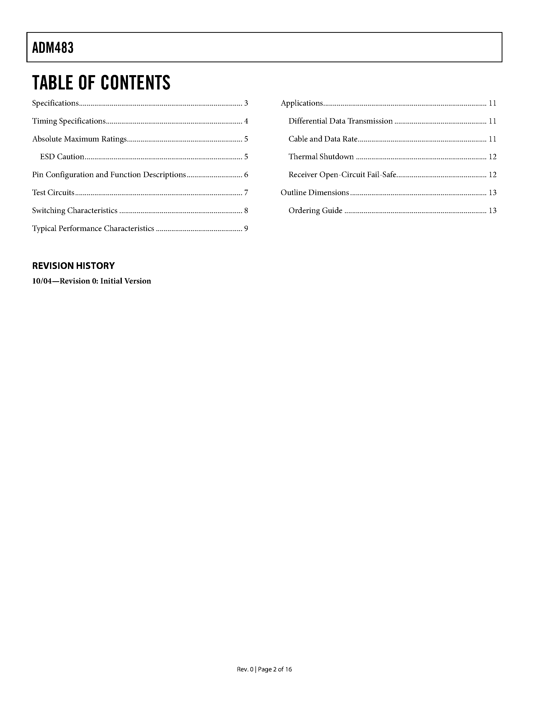 Datasheet ADM483 - Slew-Rate Limited RS-485/RS-422 Transceiver page 2
