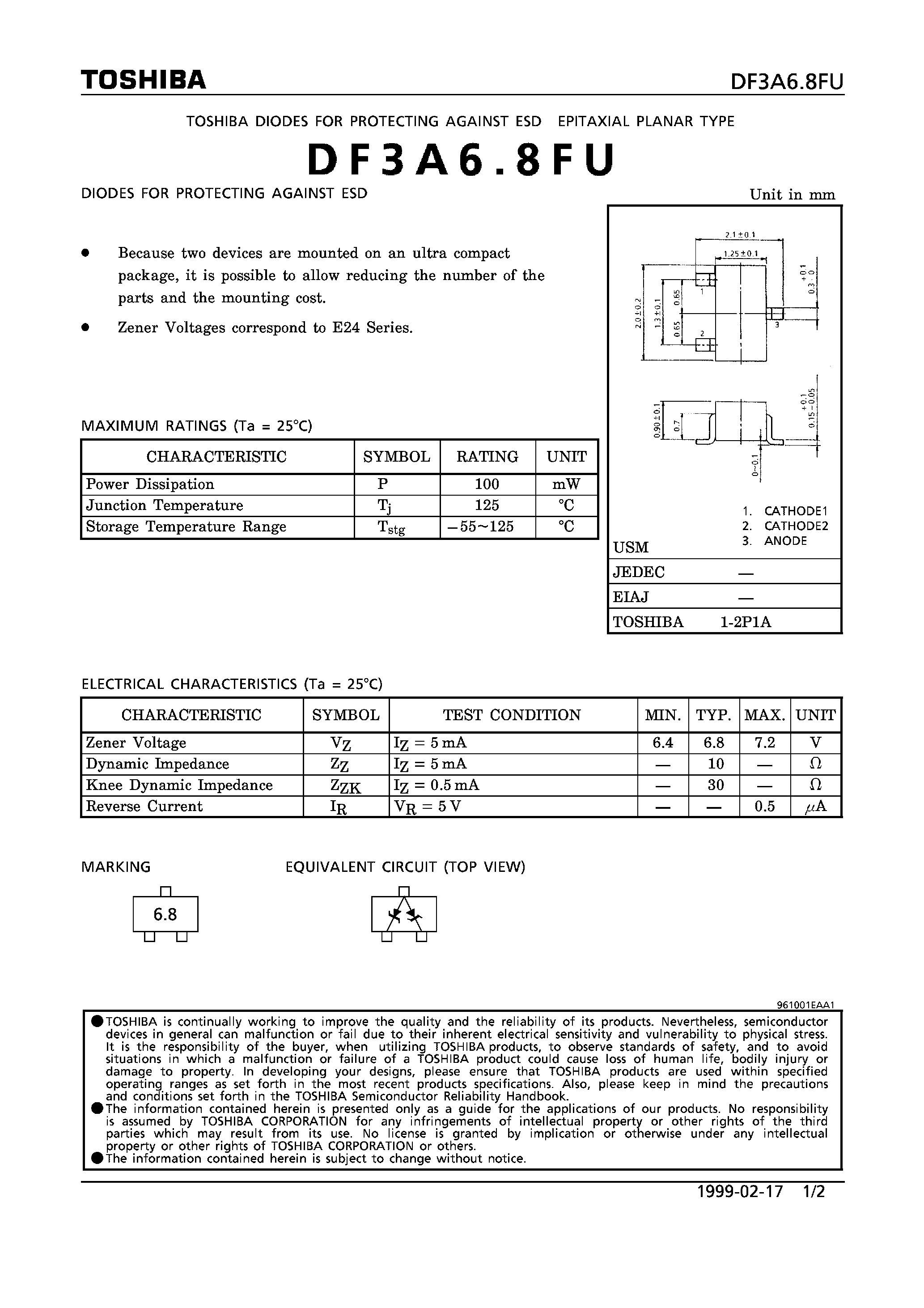 Даташит на микросхему DF3A6.8FU страница 1 Даташит DF3A6.8FU - DIODES страница 1