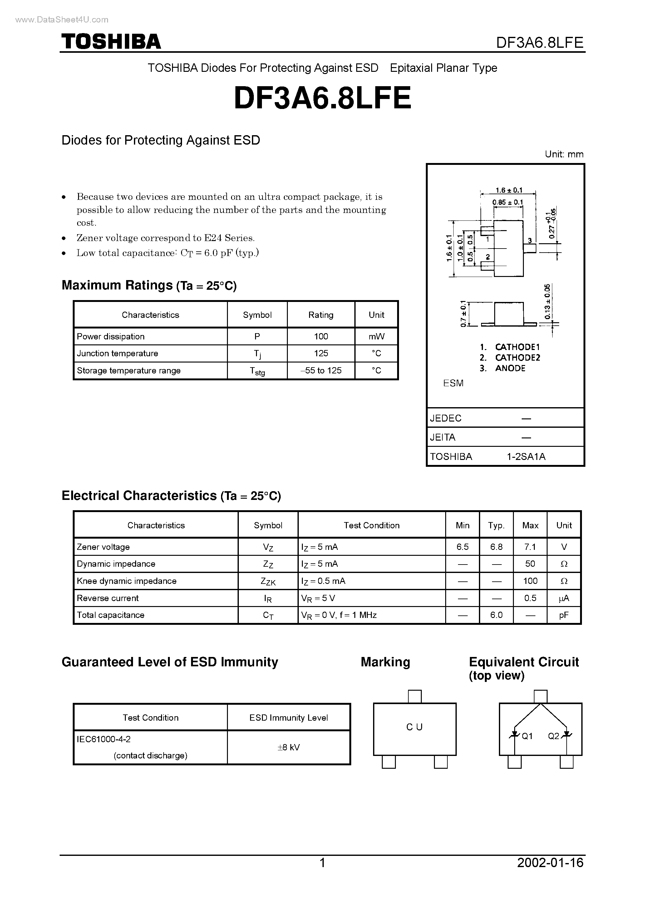 Даташит на микросхему DF3A6.8LFE страница 1 Даташит DF3A6.8LFE - Diodes страница 1