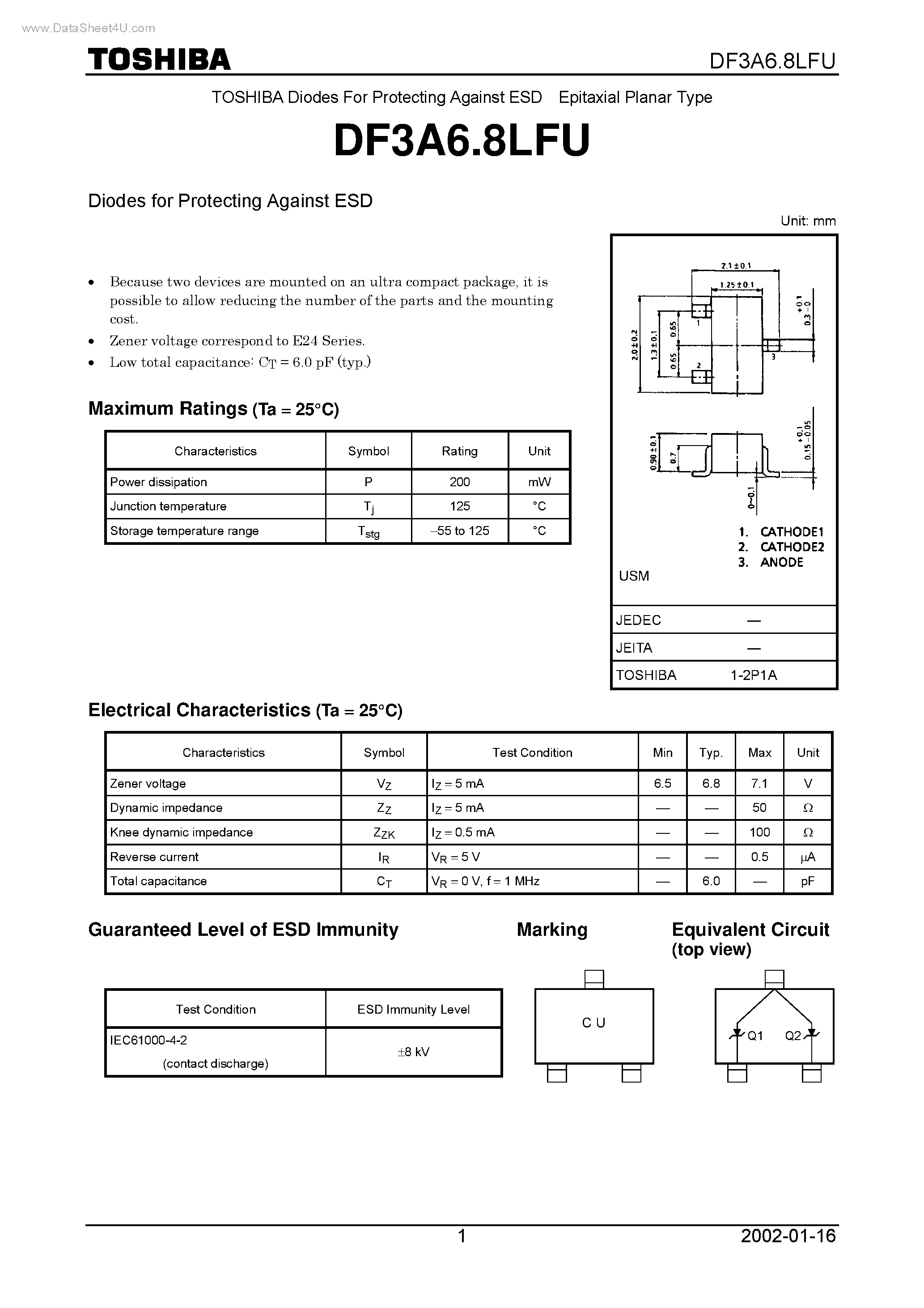 Даташит на микросхему DF3A6.8LFU страница 1 Даташит DF3A6.8LFU - Diodes страница 1
