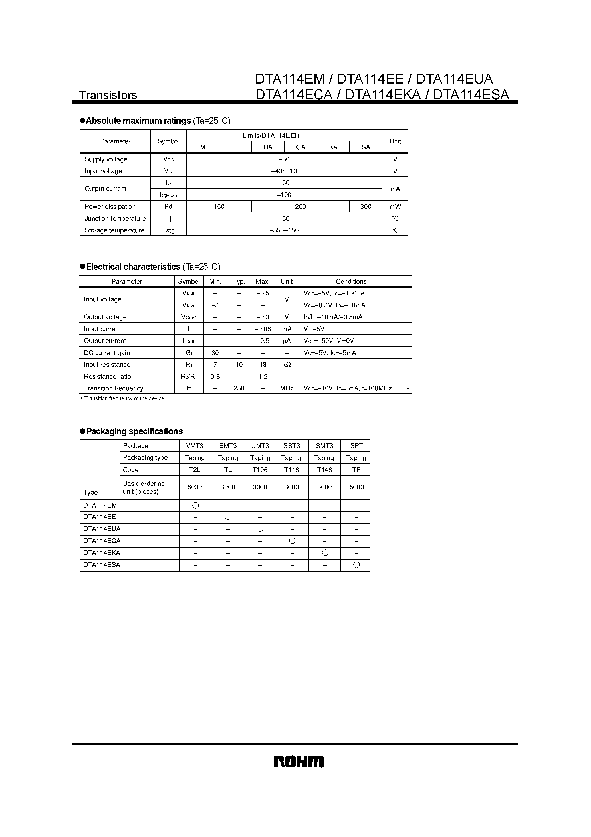Даташит DTA114ECA - Digital transistors страница 2