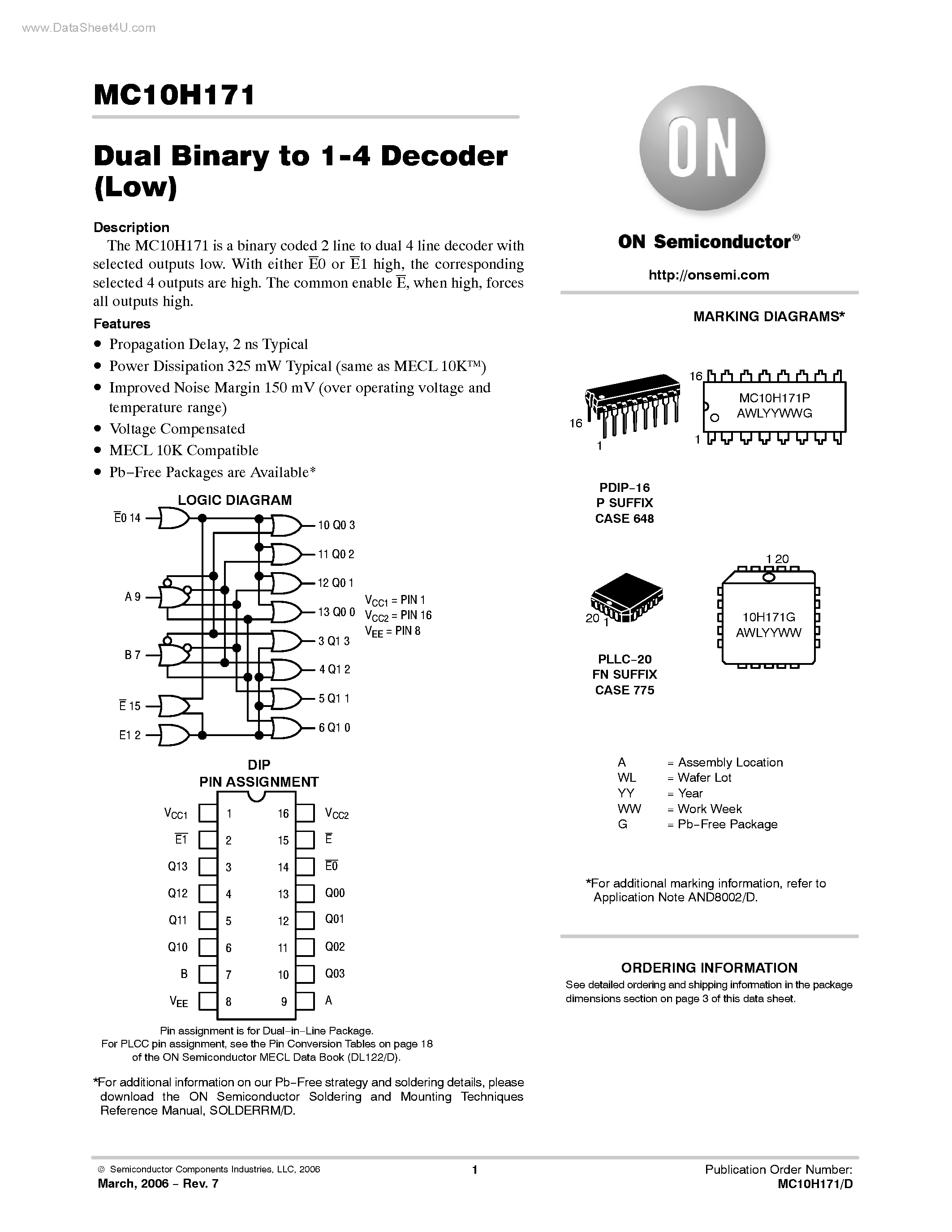 Даташит MC10H171 - Dual Binary to 1-4 Decoder страница 1