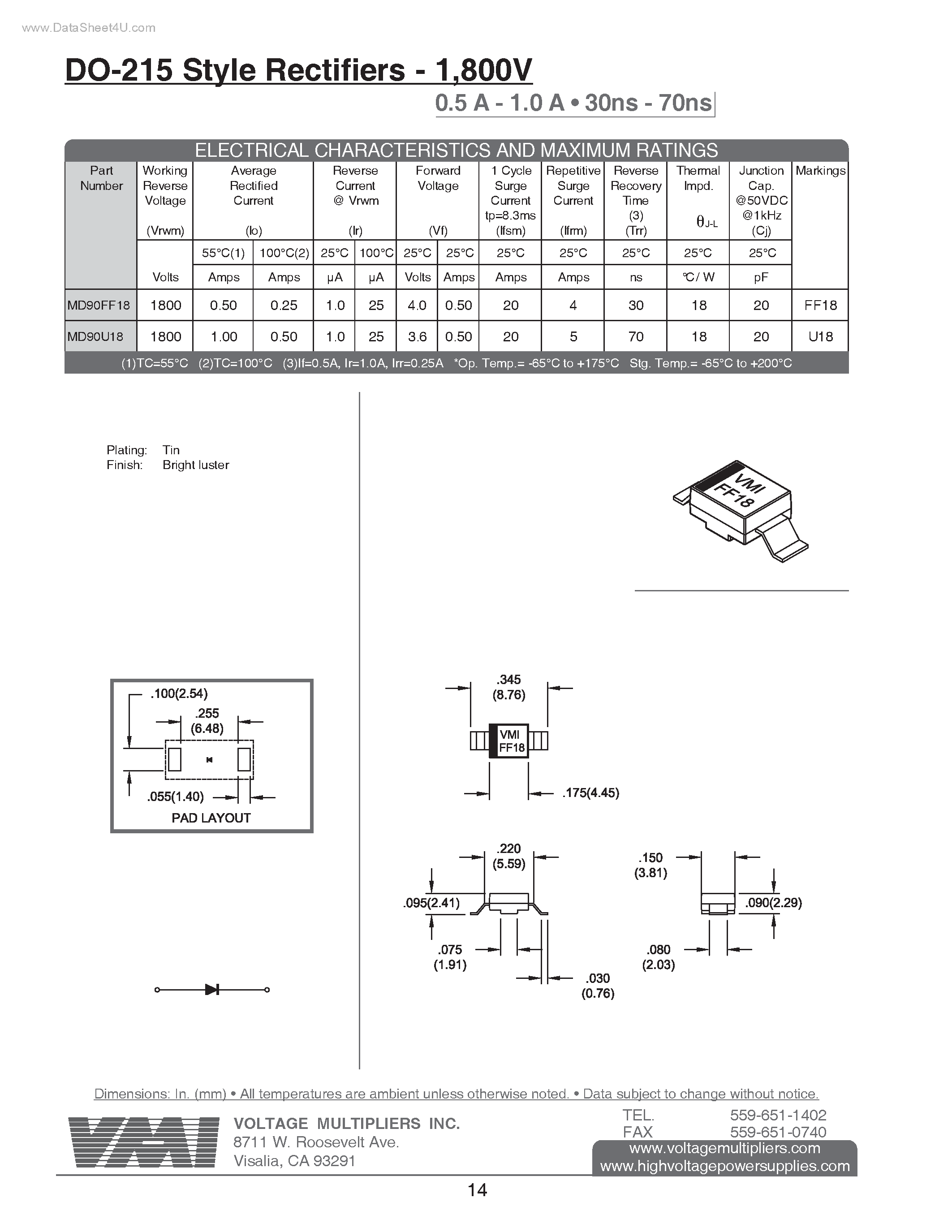 Datasheet MD90FF18 - (MD90FF18 / MD90U18) Rectifiers page 1