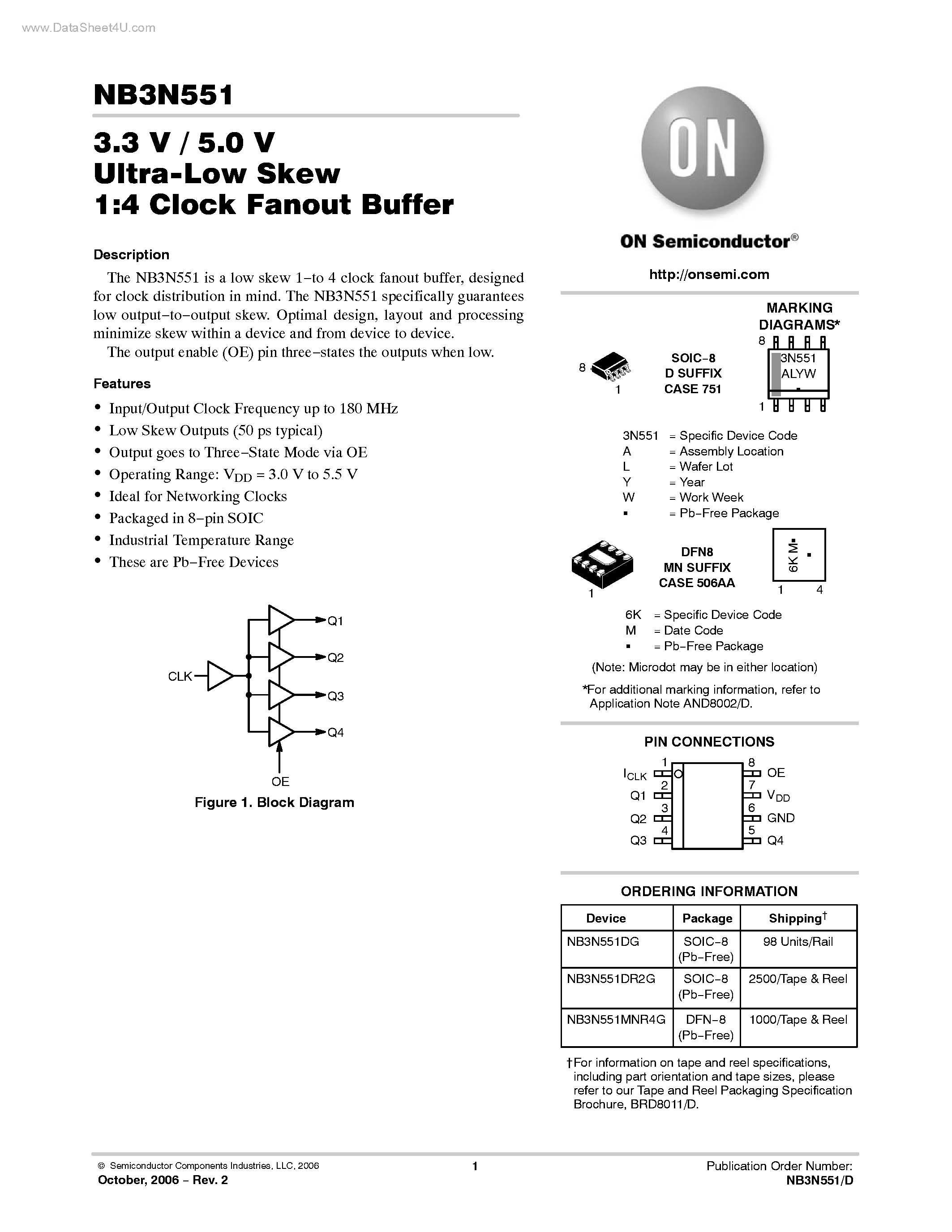 Datasheet NB3N551 - Ultra-Low Skew 1:4 Clock Fanout Buffer page 1