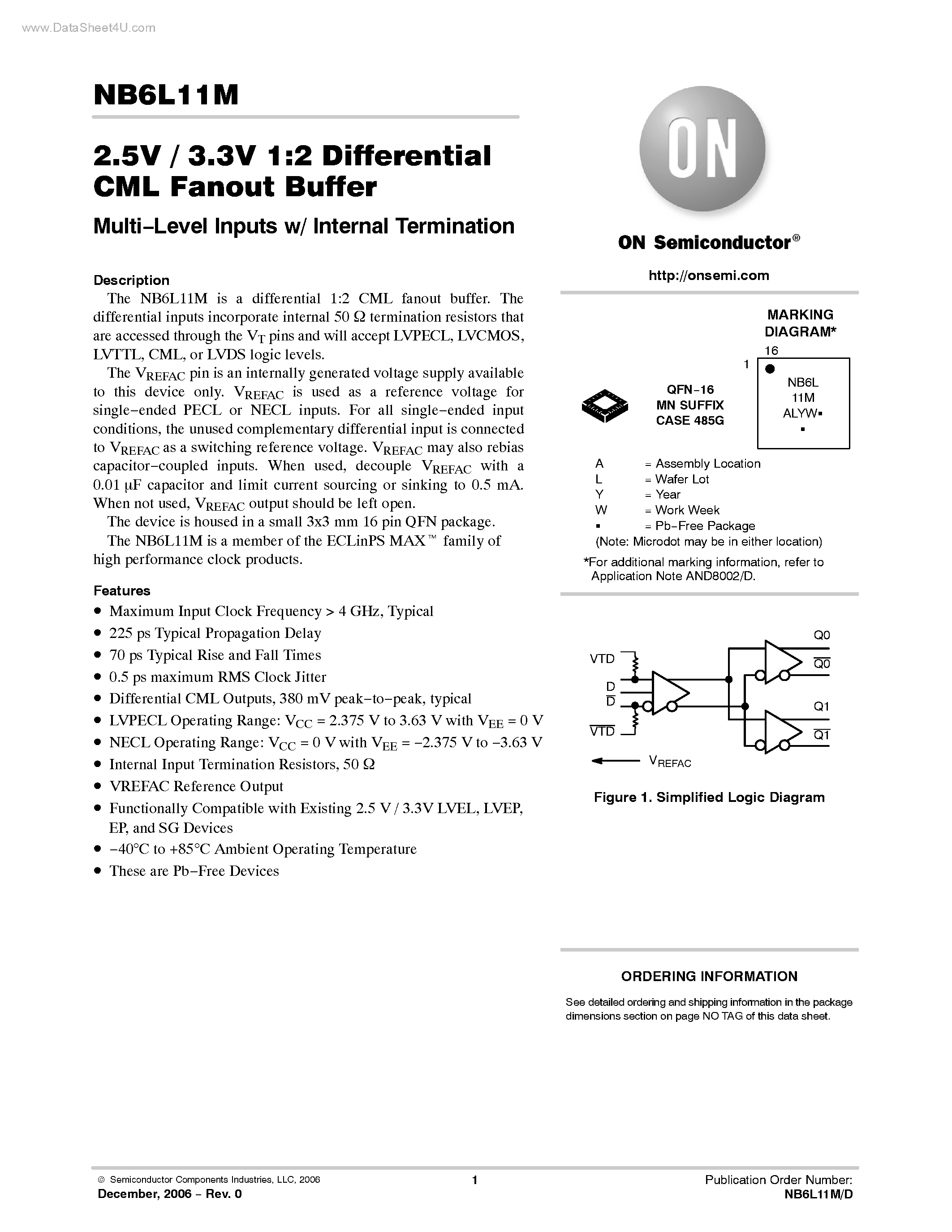 Datasheet NB6L11M - Differential CML Fanout Buffer page 1
