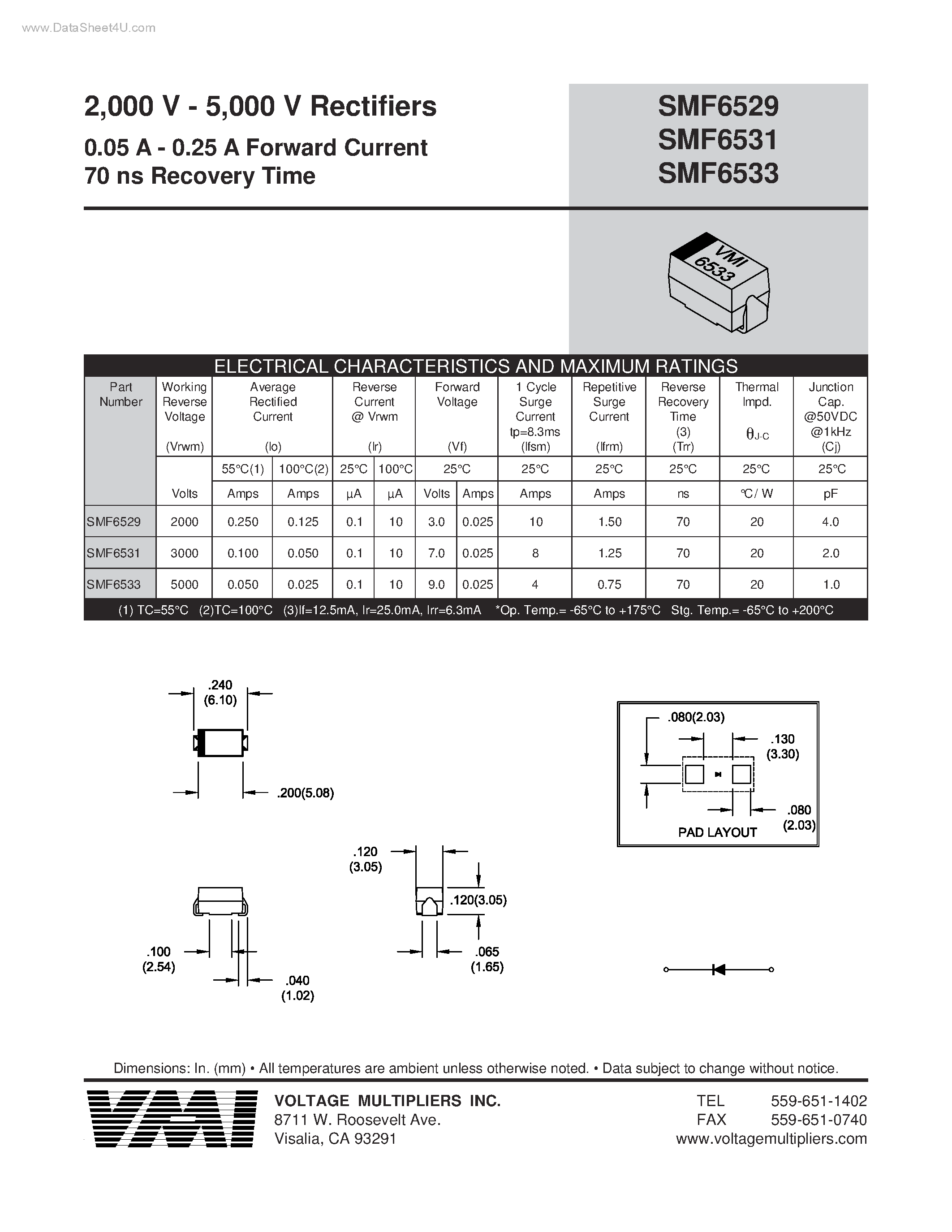 Datasheet SMF6529 - (SMF6529 - SMF6533) Rectifiers page 1