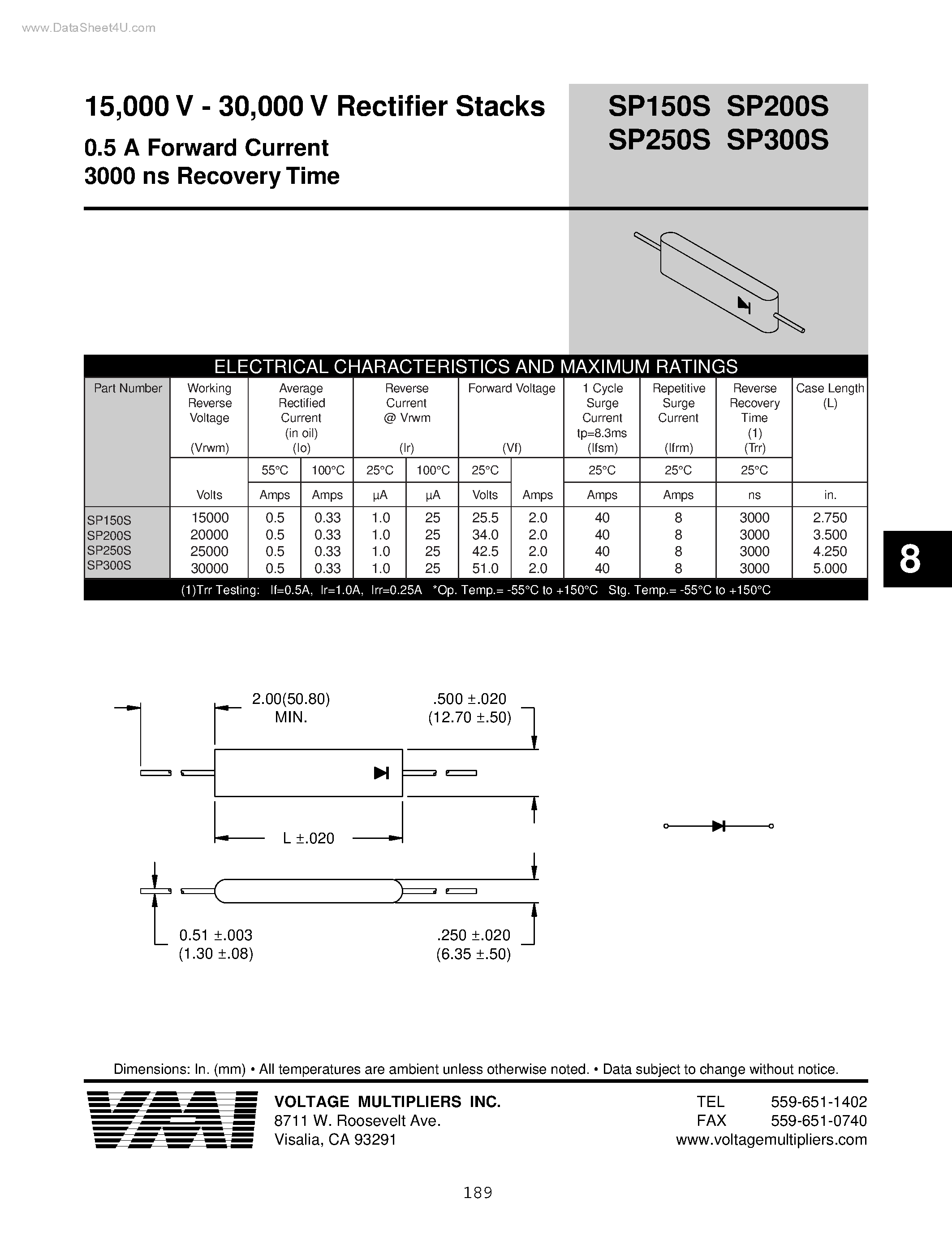 Даташит SP200S - (SP200S / SP250S) Rectifier Stacks страница 1