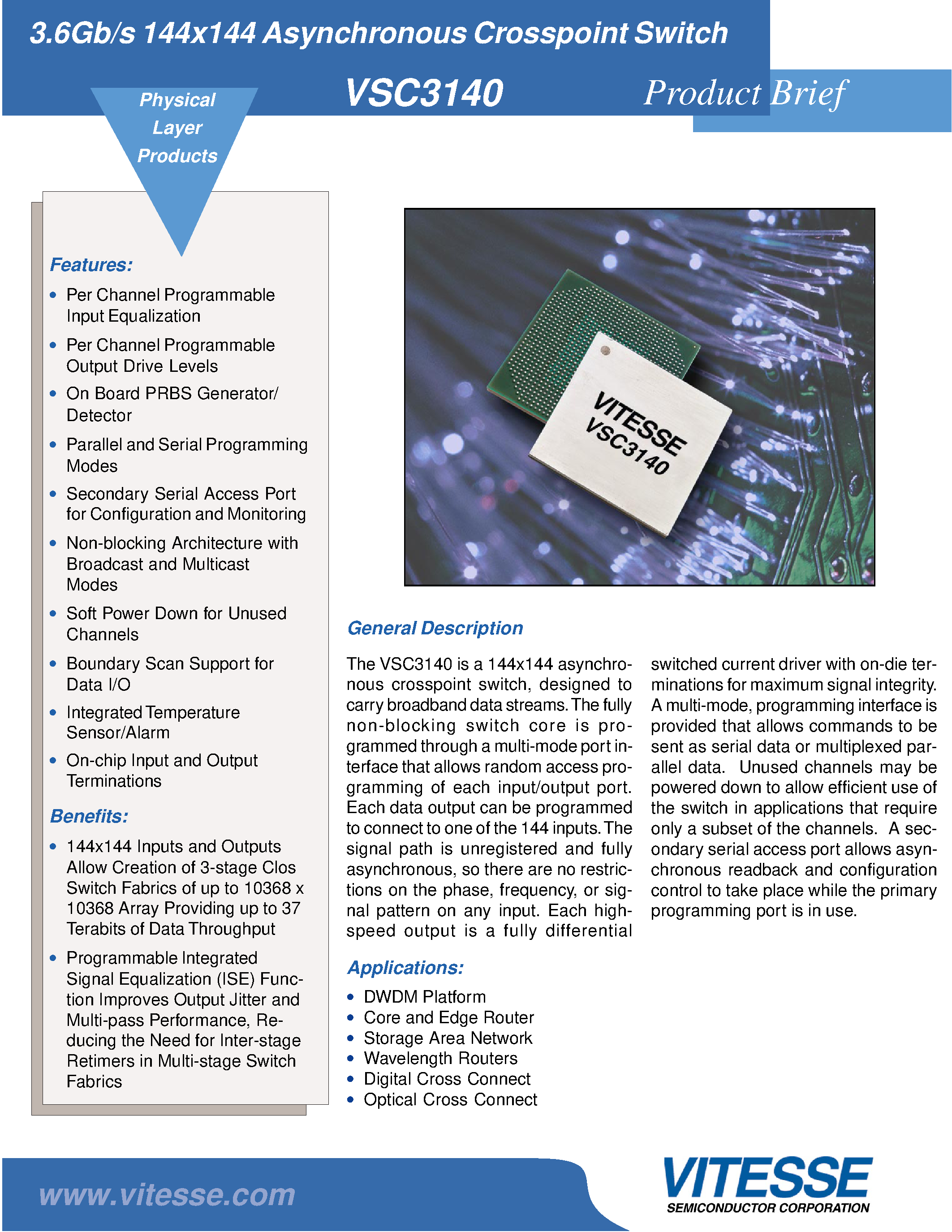 Datasheet VSC3140 - Asynchronous Crosspoint Switch page 1