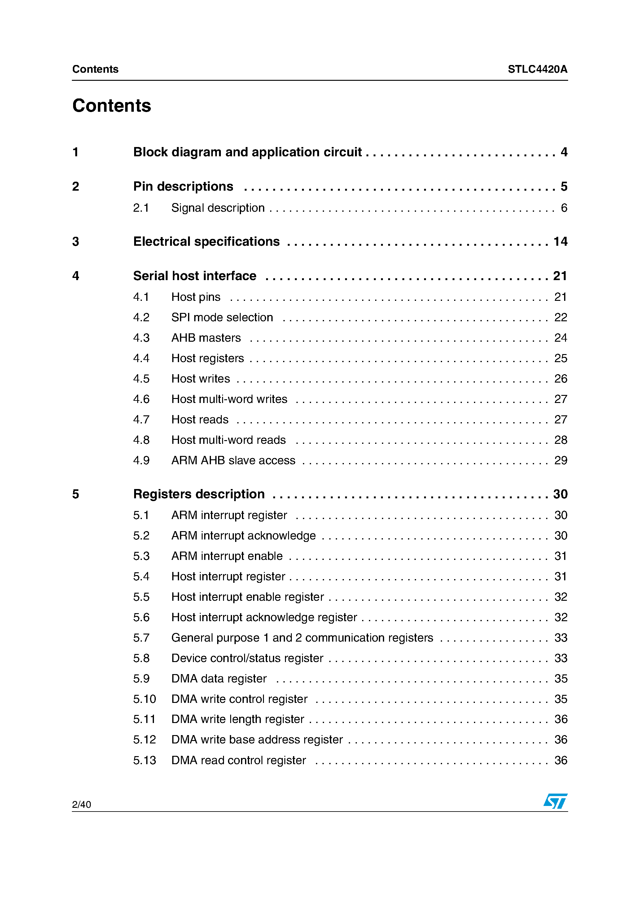 Datasheet STLC4420A - Single chip 802.11b/g/a WLAN radio page 2