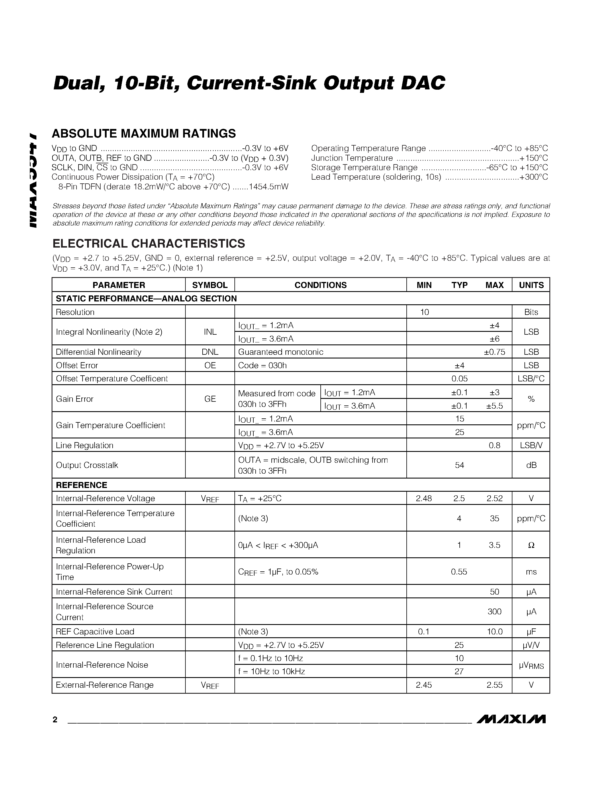 Datasheet MAX5547 - Current-Sink Output DAC page 2