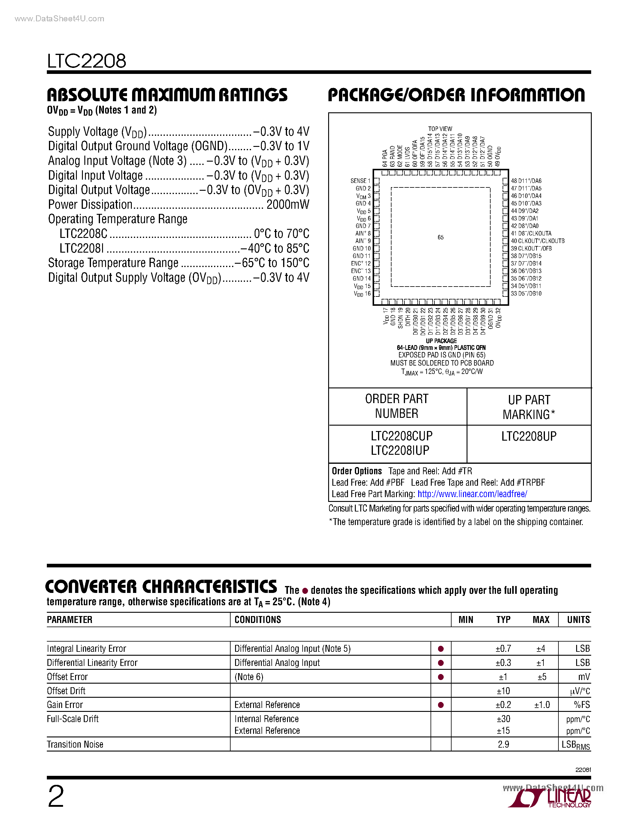 Datasheet LTC2208 - 16-Bit ADC page 2