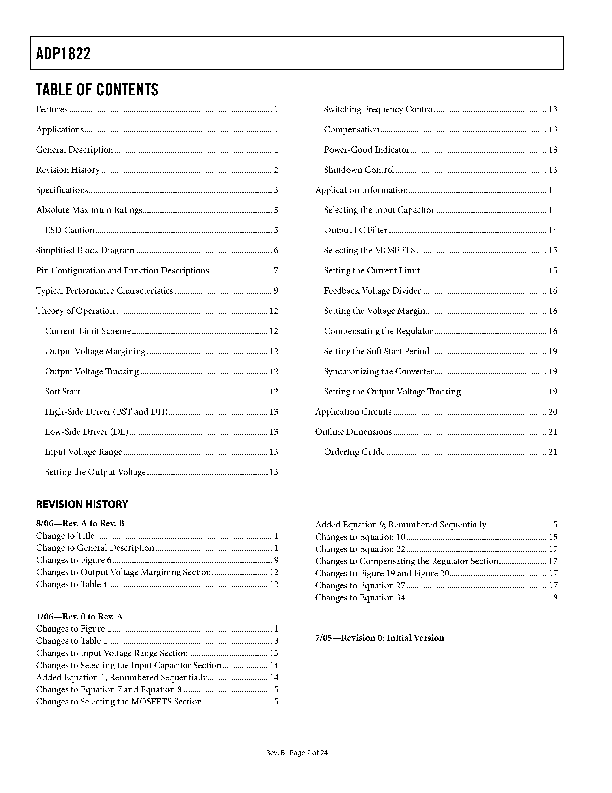 Datasheet ADP1822 page 2 Datasheet ADP1822 - Step-Down DC-to-DC Controller page 2