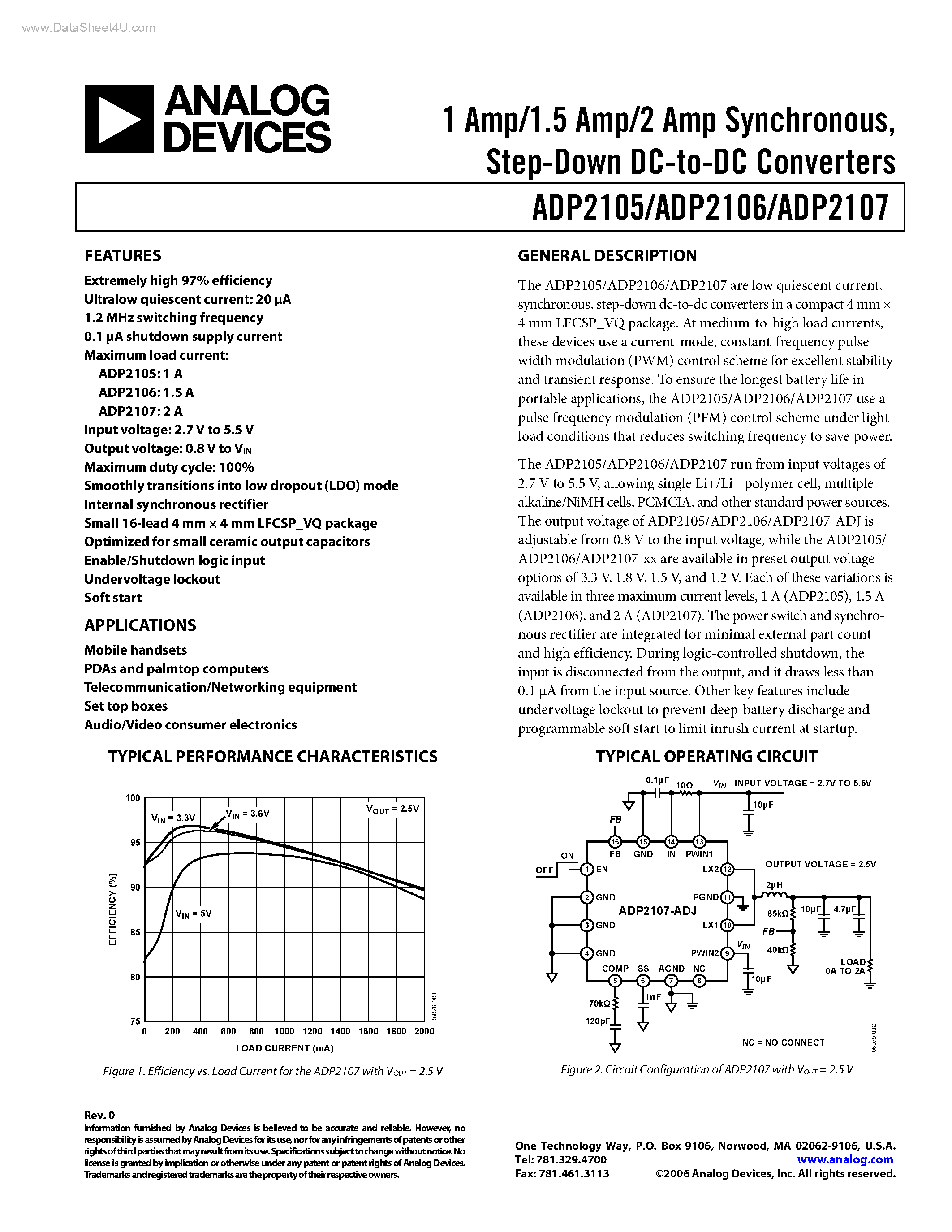 Datasheet ADP2105 - (ADP2105 - ADP2107) Step-Down DC-to-DC Converters page 1