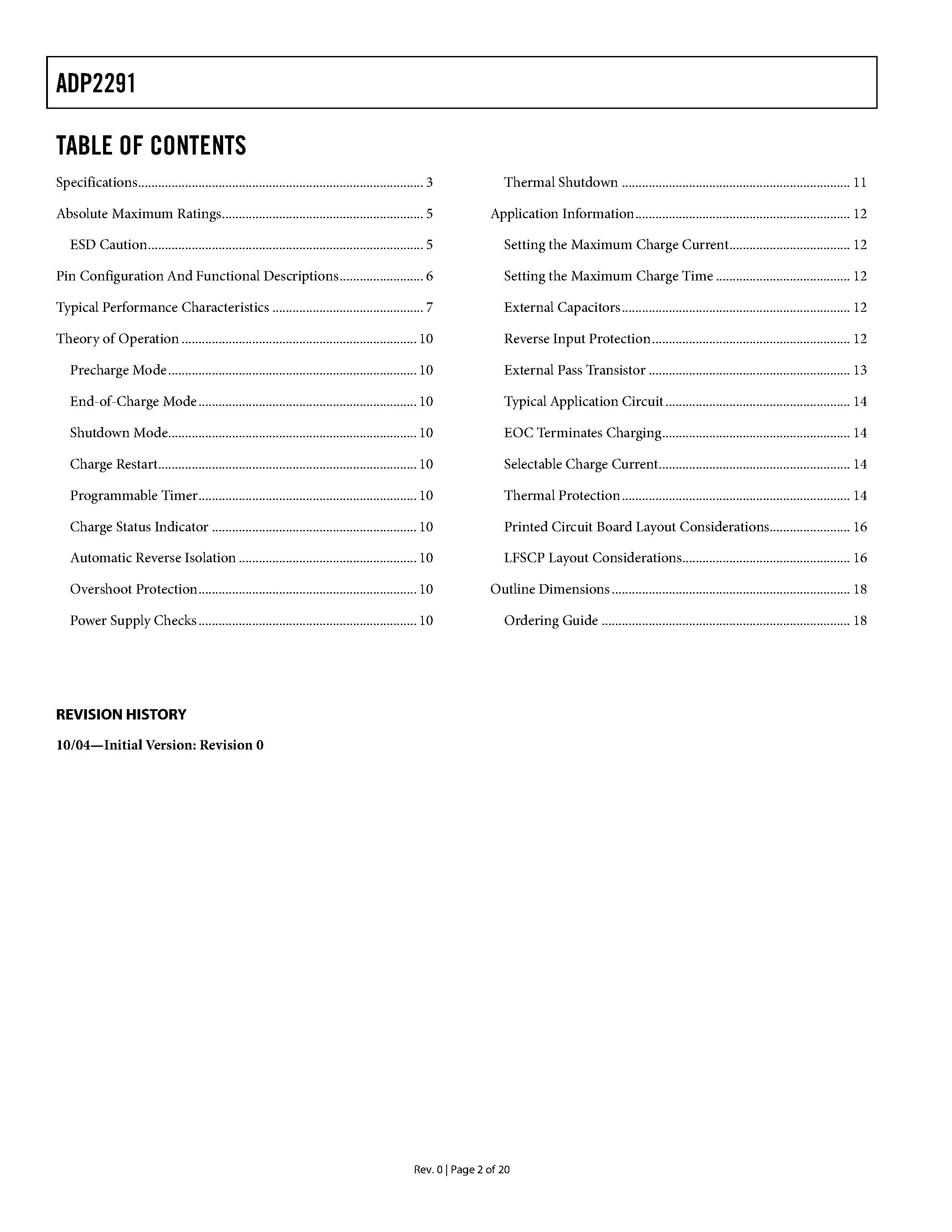 Datasheet ADP2291 - Linear Charger page 2