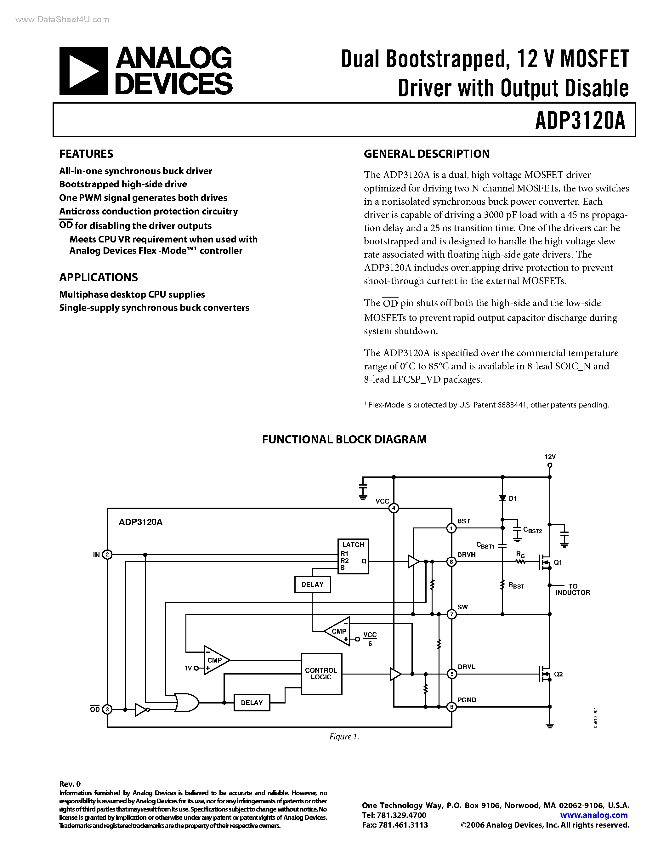 Даташит на микросхему ADP3120A страница 1 Даташит ADP3120A - MOSFET Driver страница 1