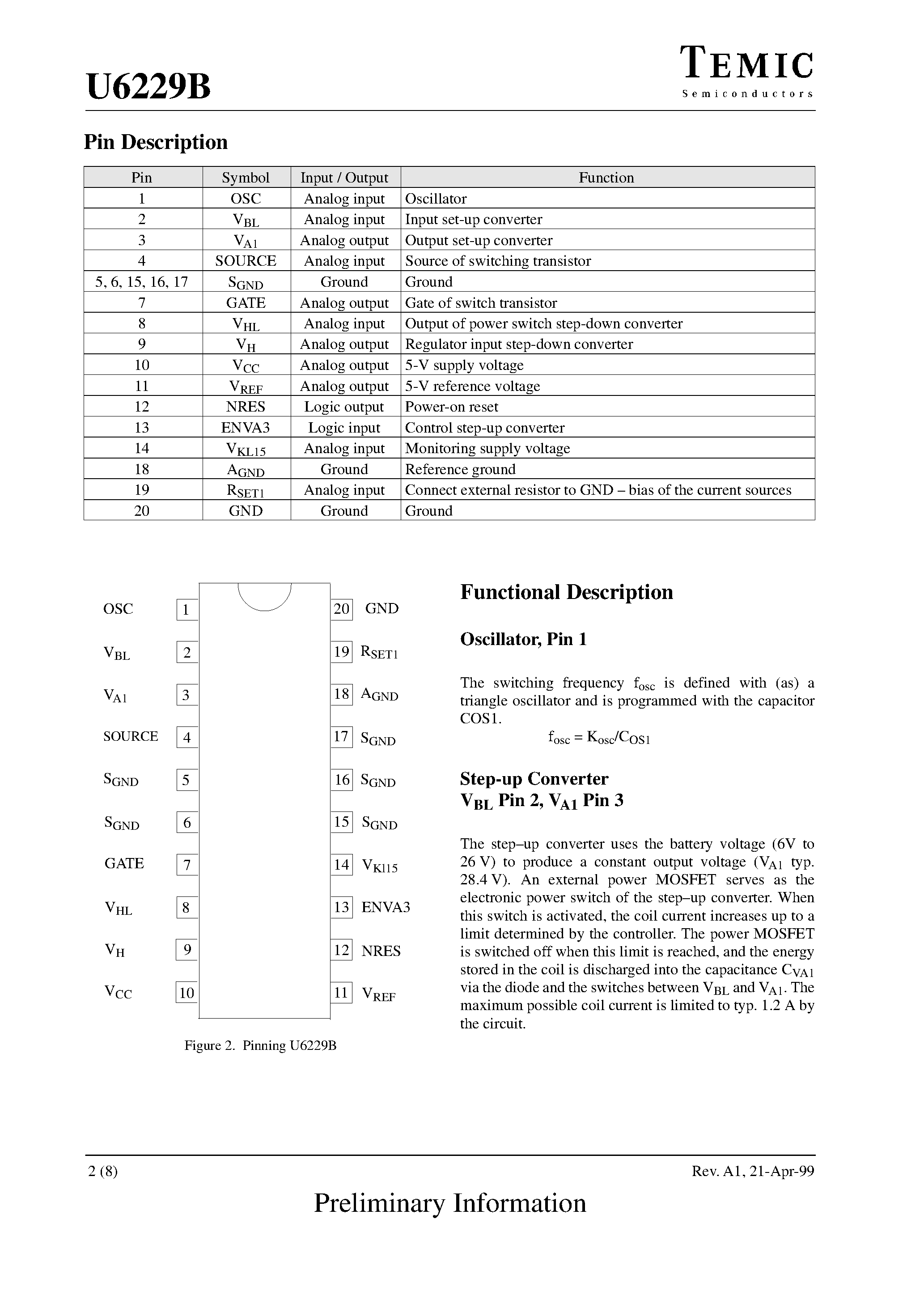 Даташит U6229B - DC/DC Converter - Power Supply 28 V страница 2