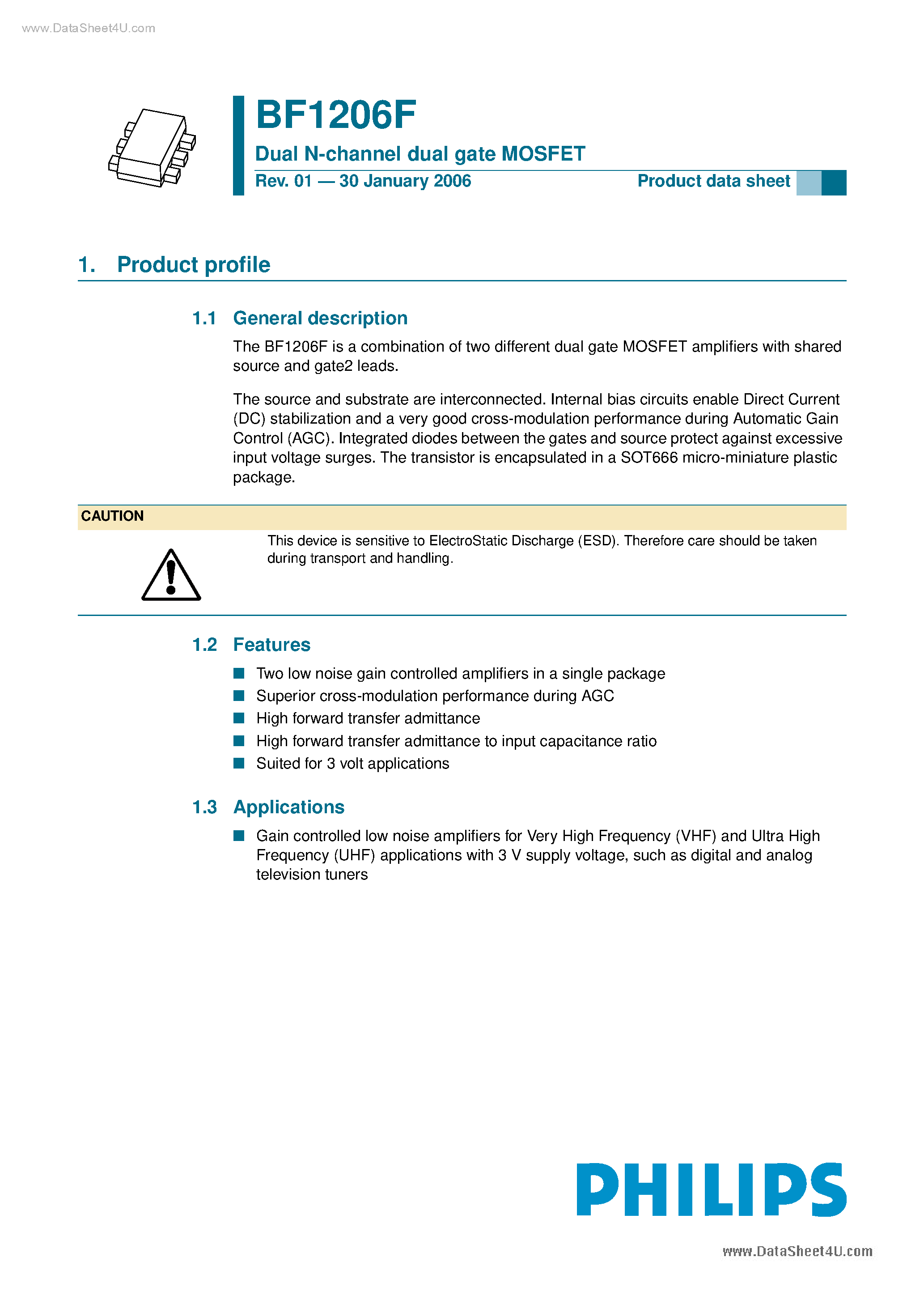Datasheet BF1206F - Dual N-channel dual-gate MOS-FET page 1