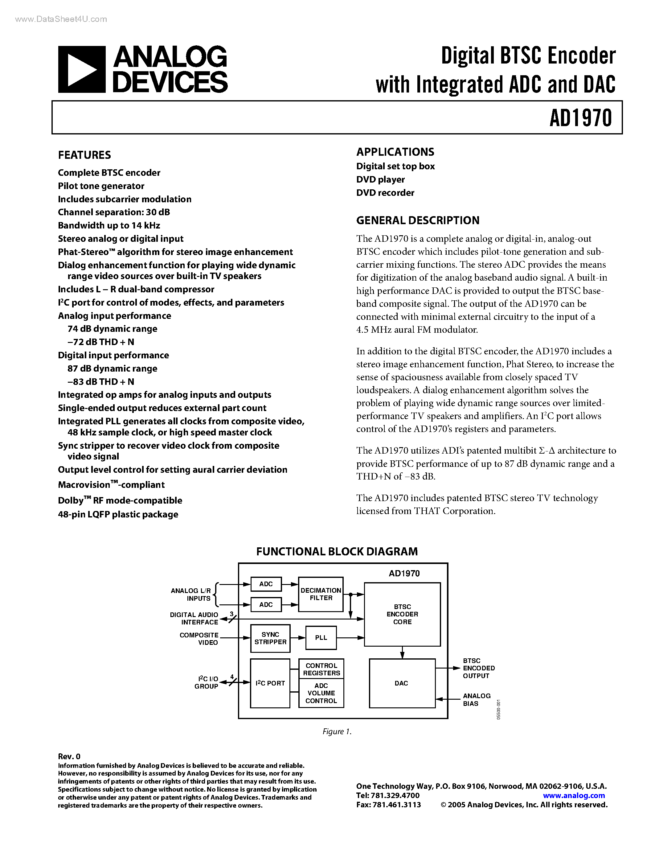 Datasheet AD1970 page 1 Datasheet AD1970 - Digital BTSC Encoder page 1