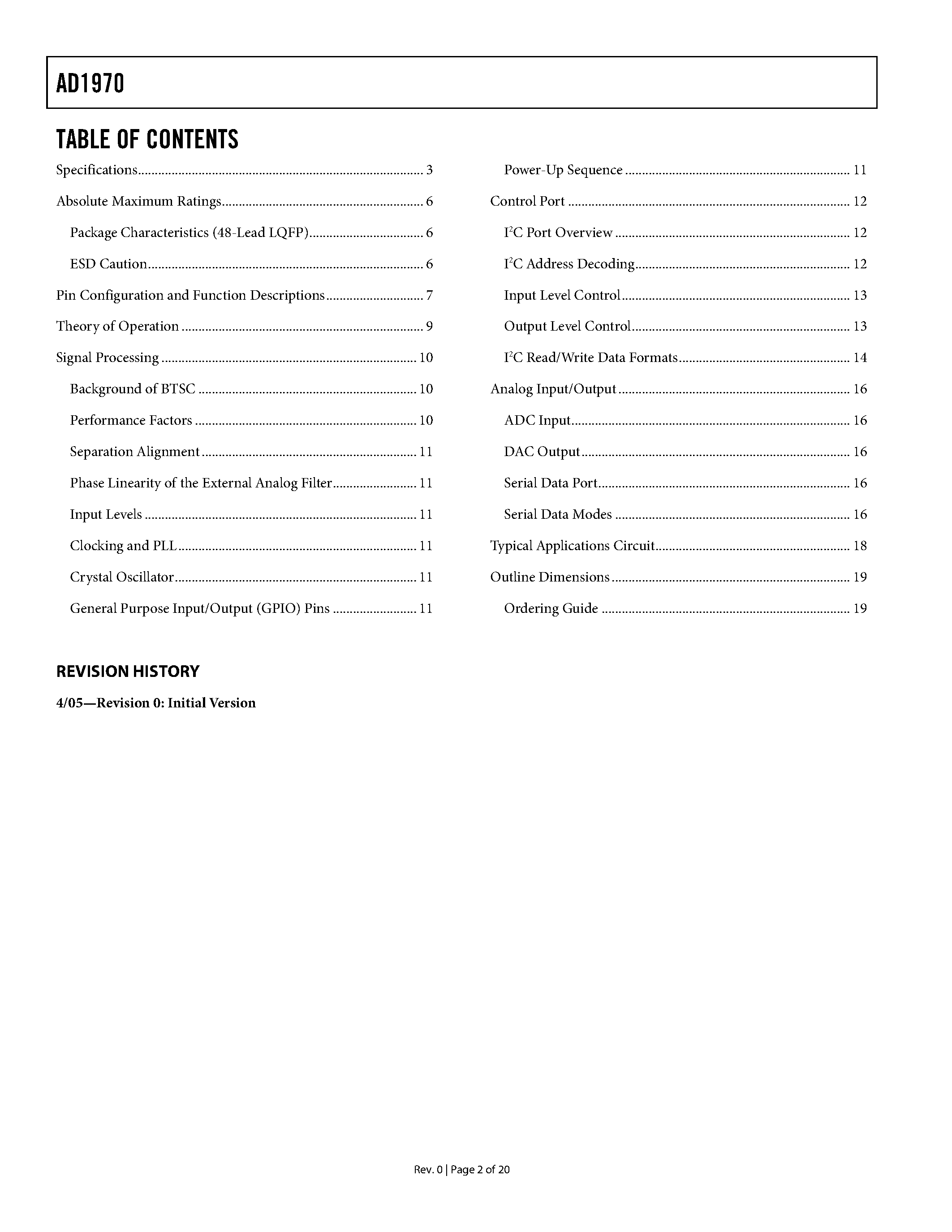 Datasheet AD1970 page 2 Datasheet AD1970 - Digital BTSC Encoder page 2
