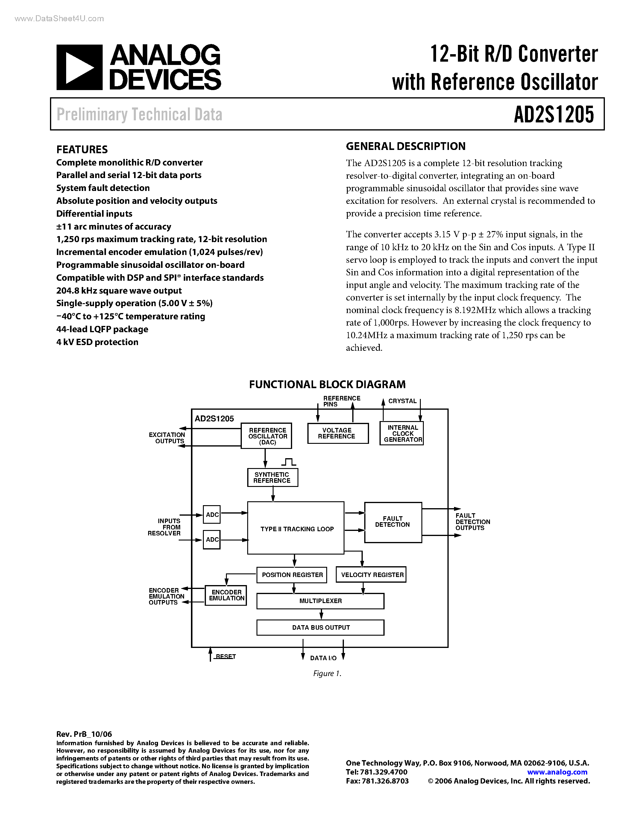 Даташит AD2S1205 - 12-Bit R/D Converter страница 1