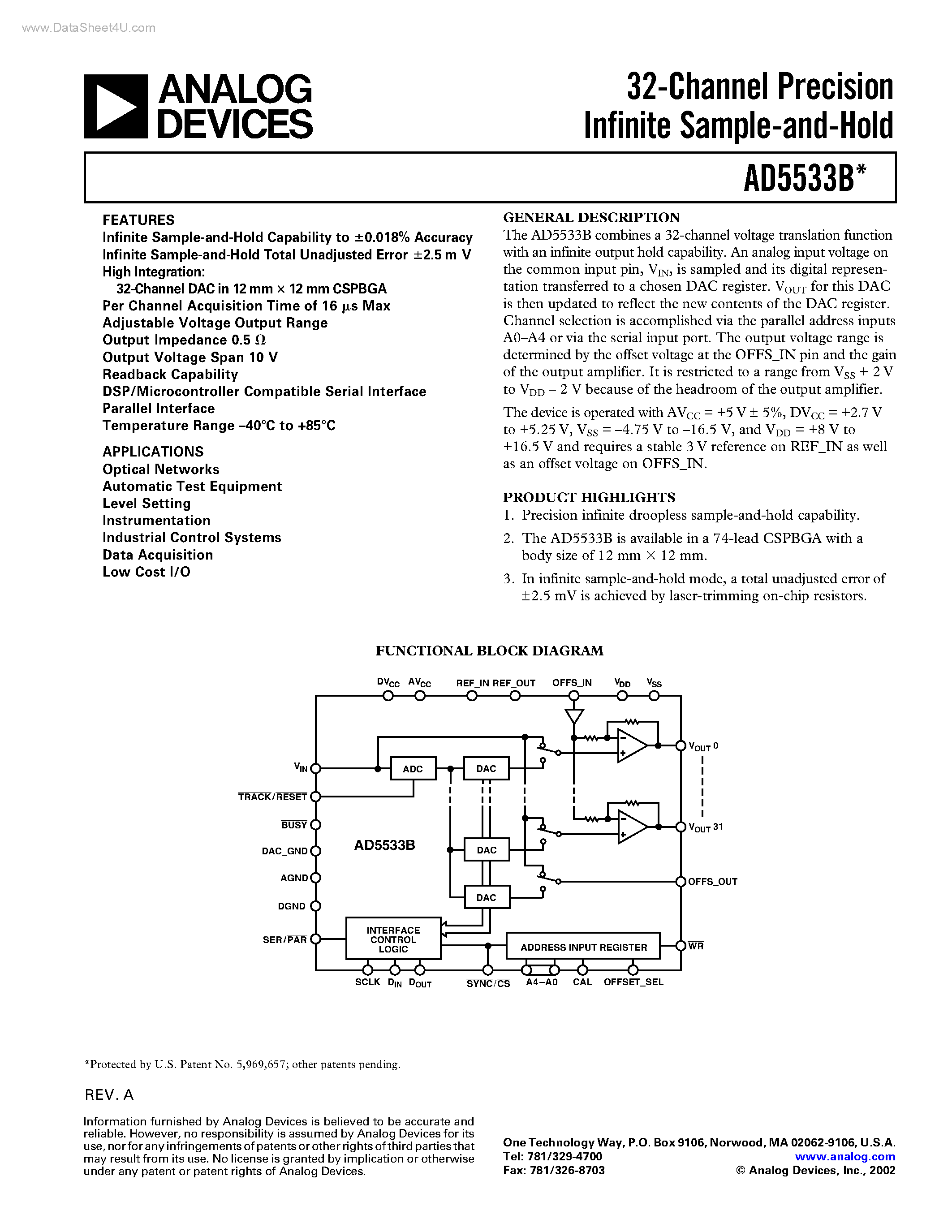 Даташит AD5533B - 32-Channel Precision Infinite Sample-and-Hold страница 1
