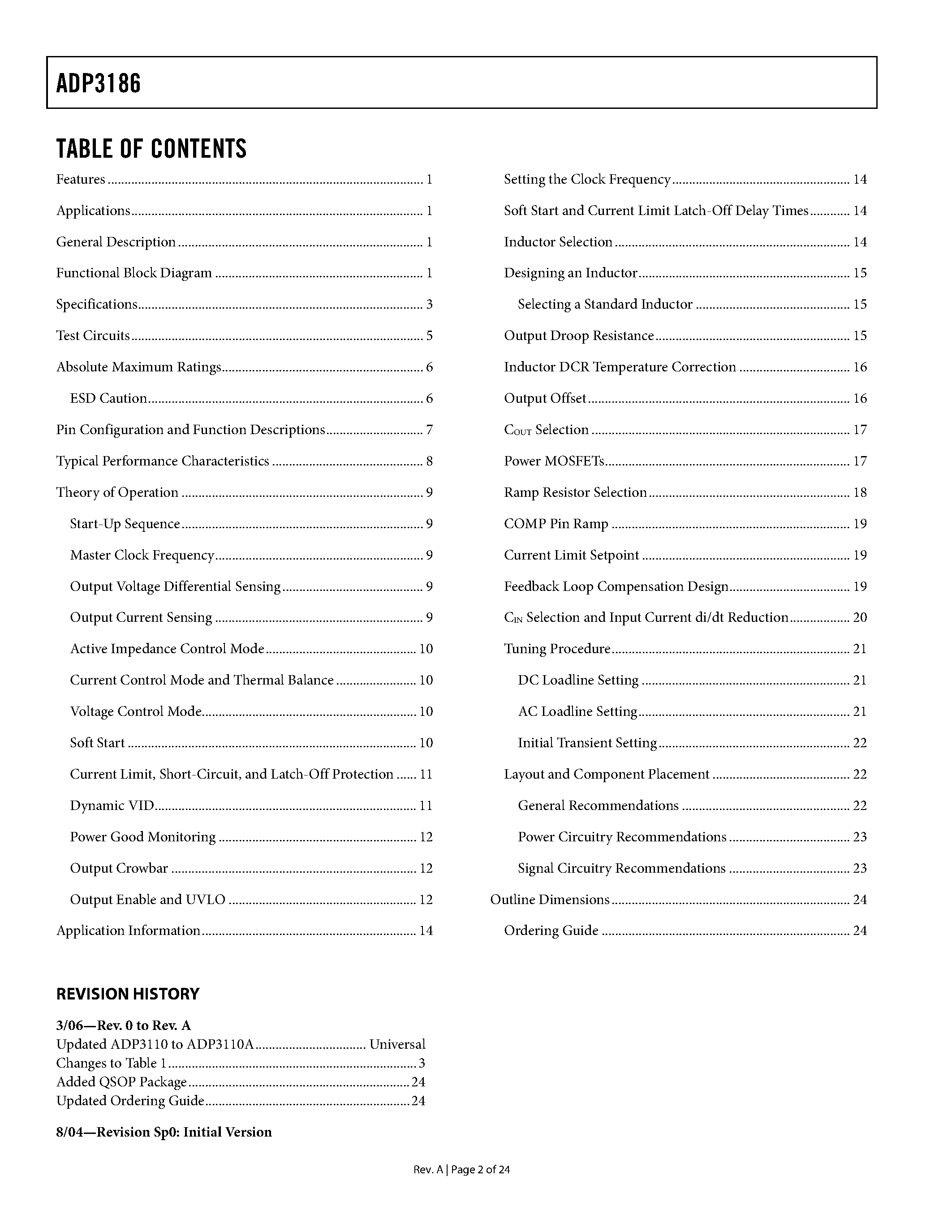 Datasheet ADP3186 - 5-Bit Programmable 2-/3-/4-Phase Synchronous Buck Controller page 2