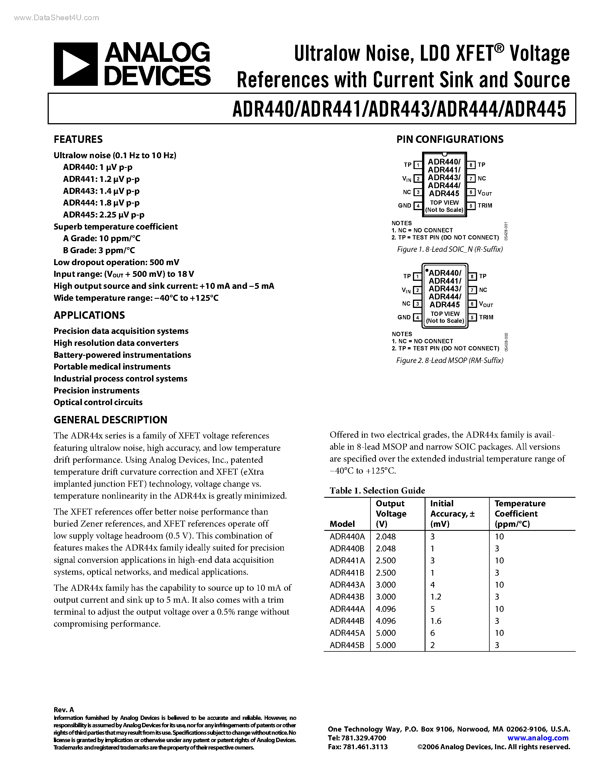 Даташит ADR440 - (ADR440 - ADR445) LDO XFET Voltage References страница 1