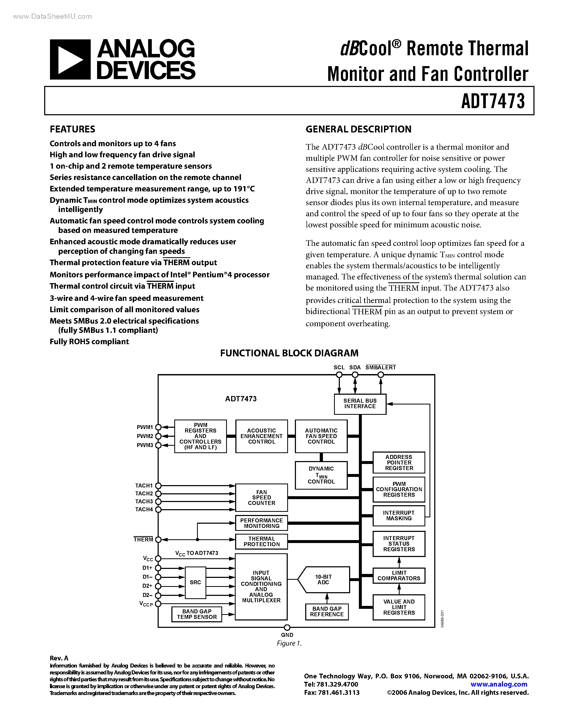 Datasheet ADT7473 - dBCool Remote Thermal Monitor and Fan Controller page 1