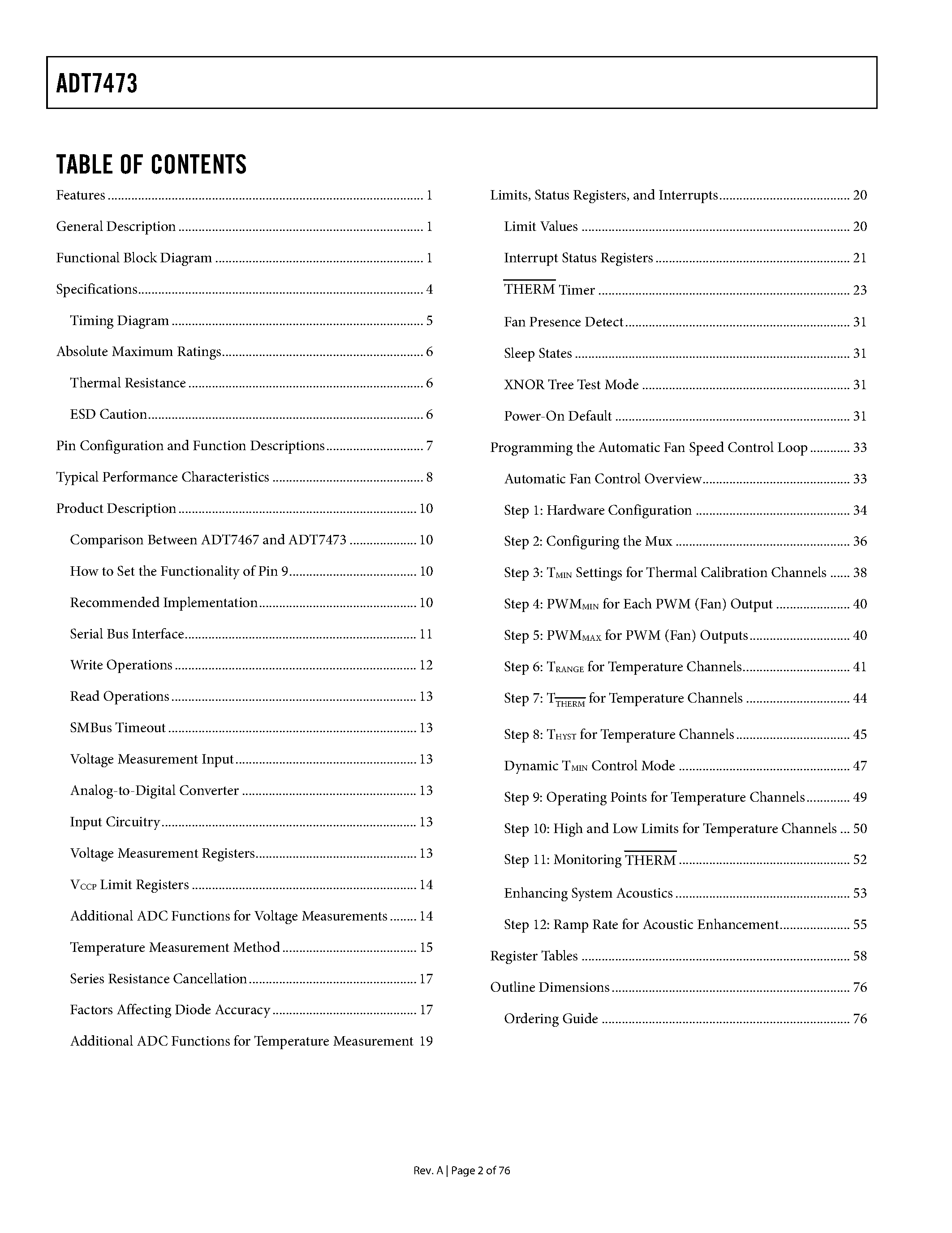 Datasheet ADT7473 - dBCool Remote Thermal Monitor and Fan Controller page 2