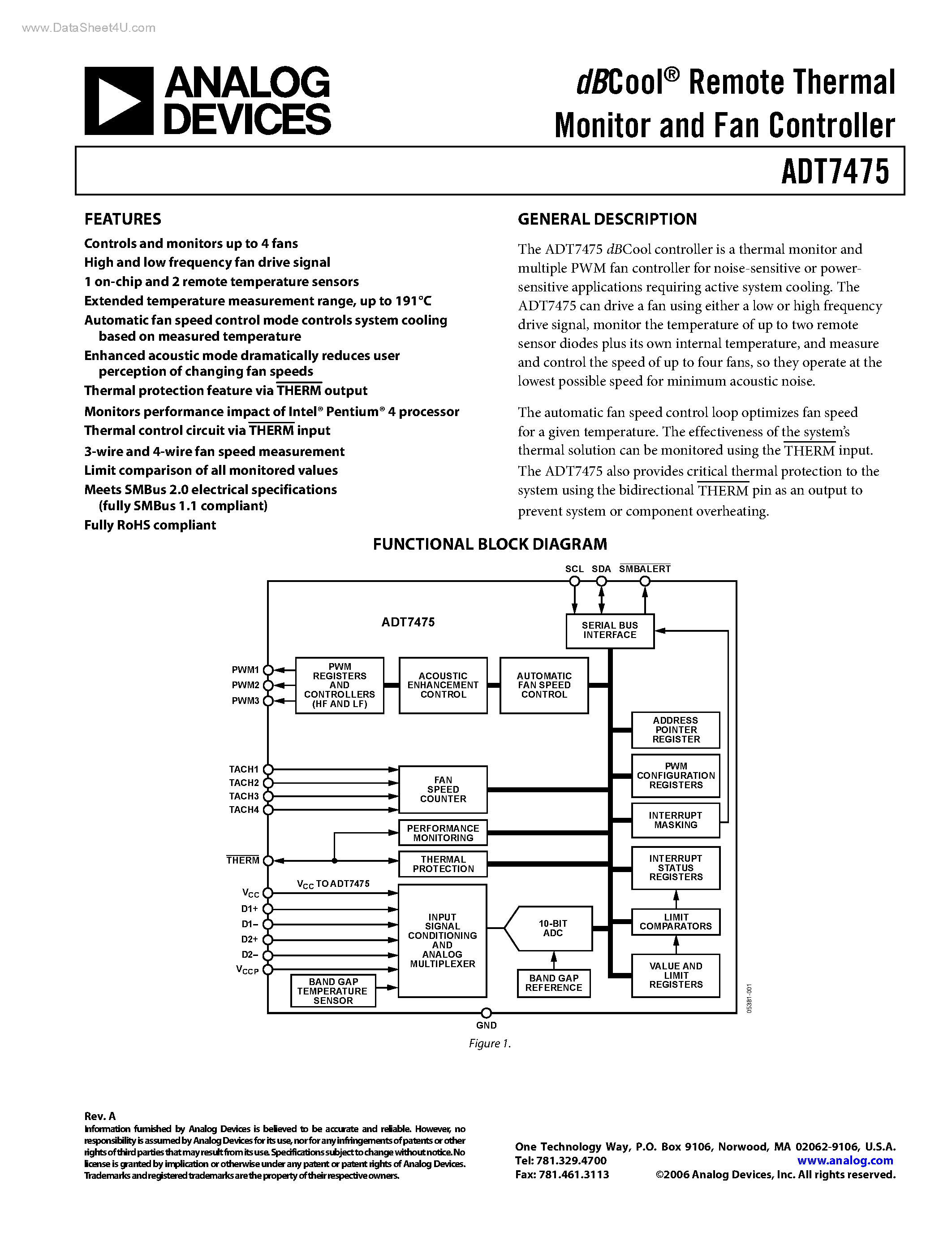 Datasheet ADT7475 - dBCool Remote Thermal Monitor and Fan Controller page 1