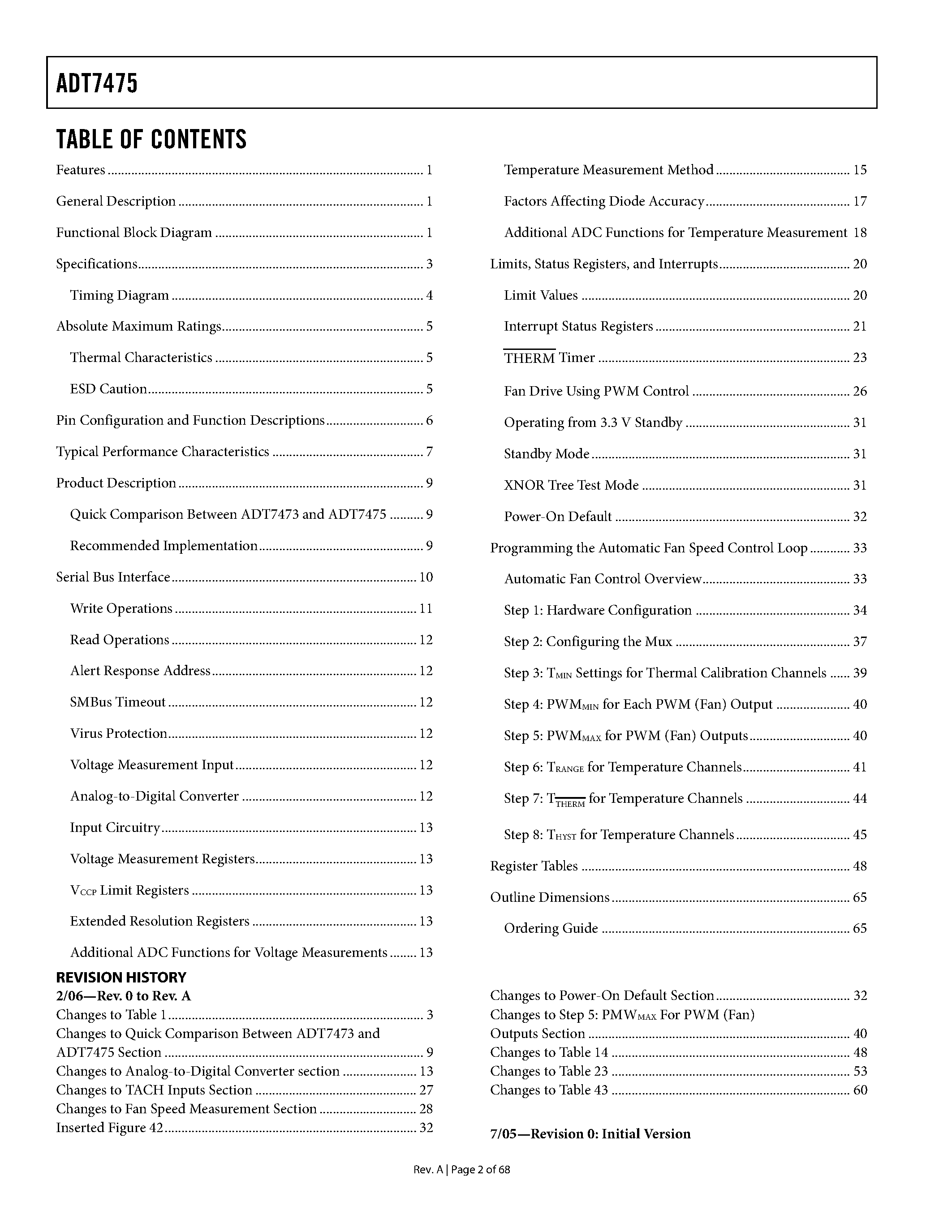 Datasheet ADT7475 - dBCool Remote Thermal Monitor and Fan Controller page 2
