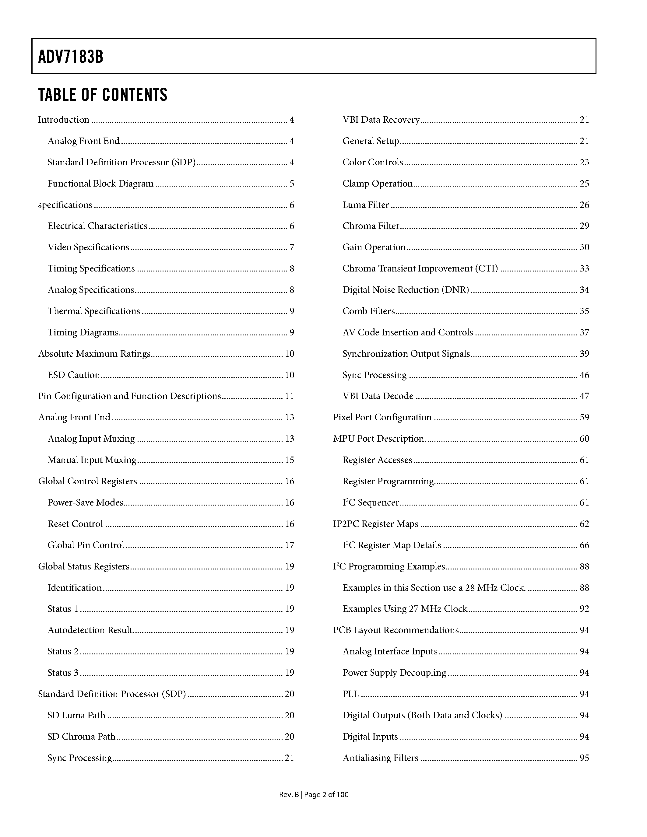 Даташит ADV7183B - Multiformat SDTV Video Decoder страница 2