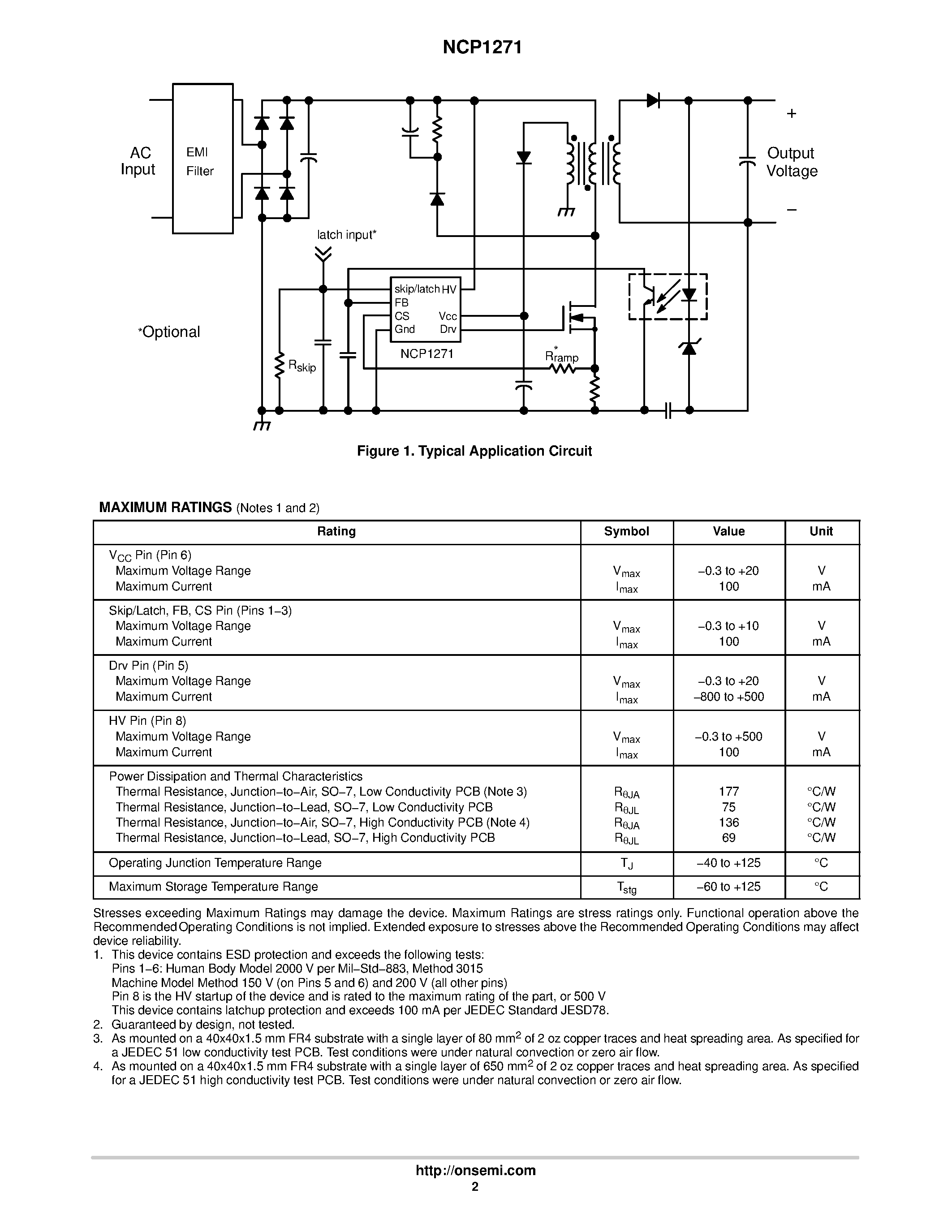 Даташит NCP1271 - Soft Skip Mode Standby PWM Controller страница 2